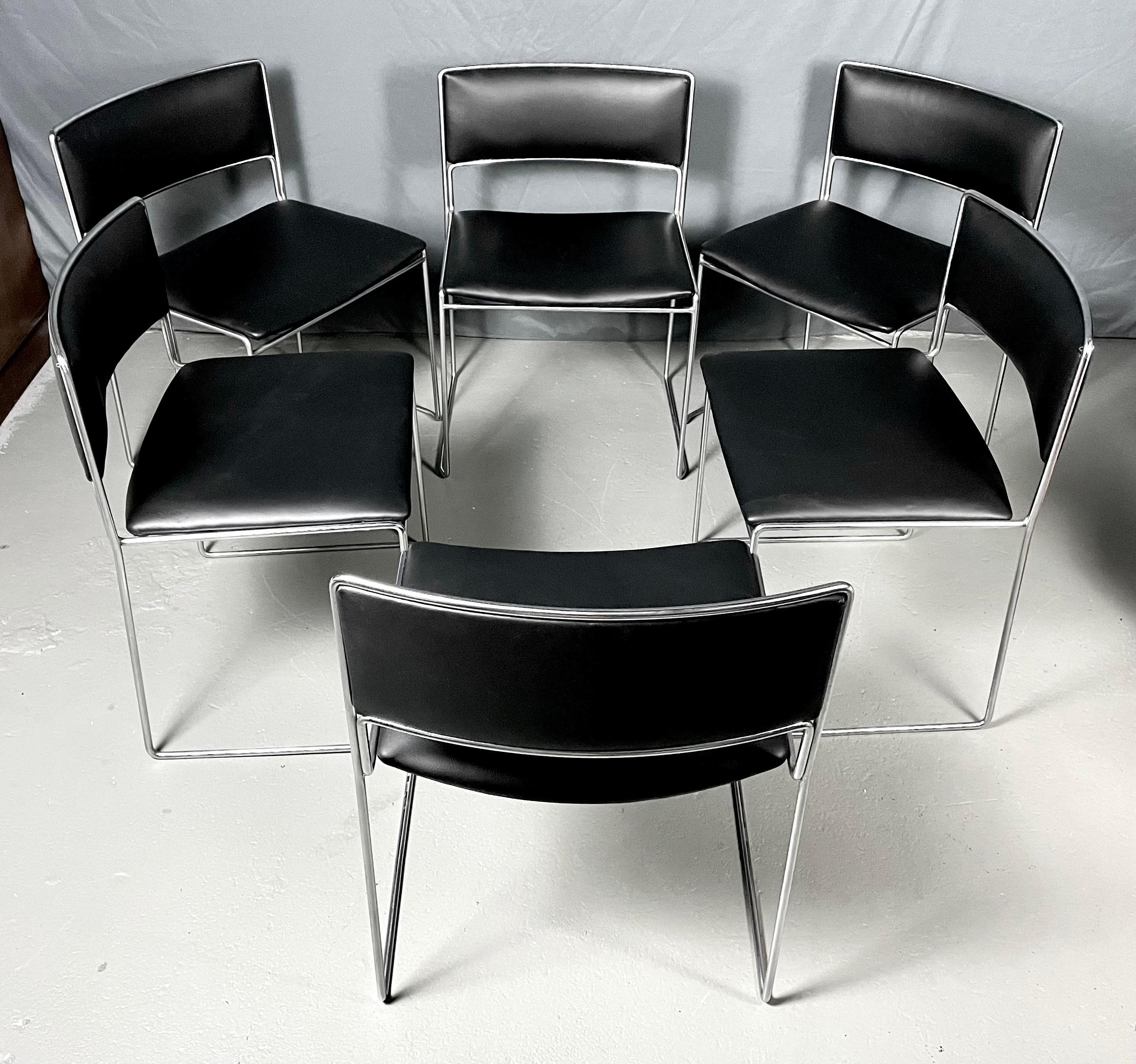 Mid-Century Modern 1960s Fabricius / Kastholm Fk90 Chrome and Black Leather Stacking Chairs