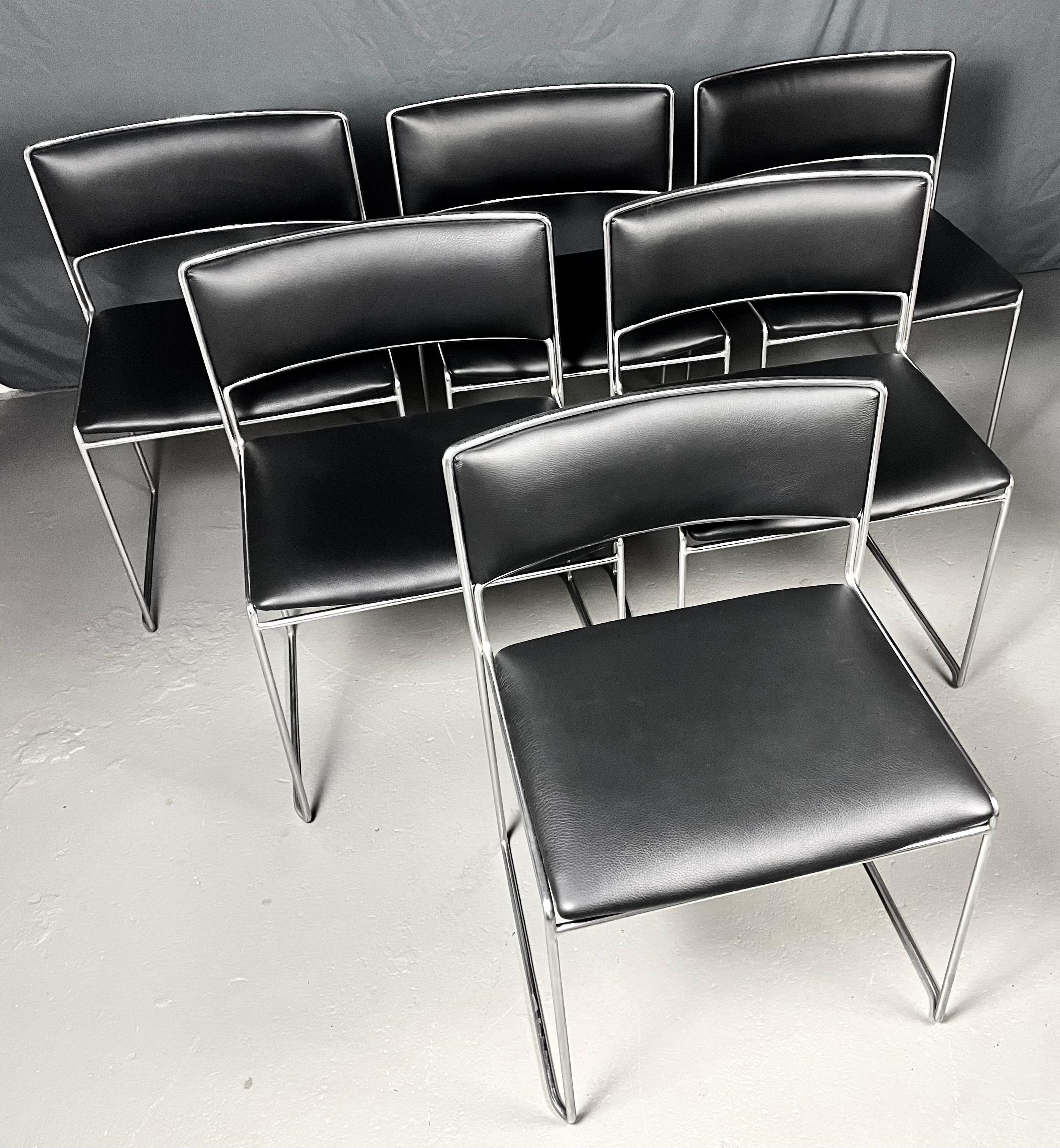 European 1960s Fabricius / Kastholm Fk90 Chrome and Black Leather Stacking Chairs