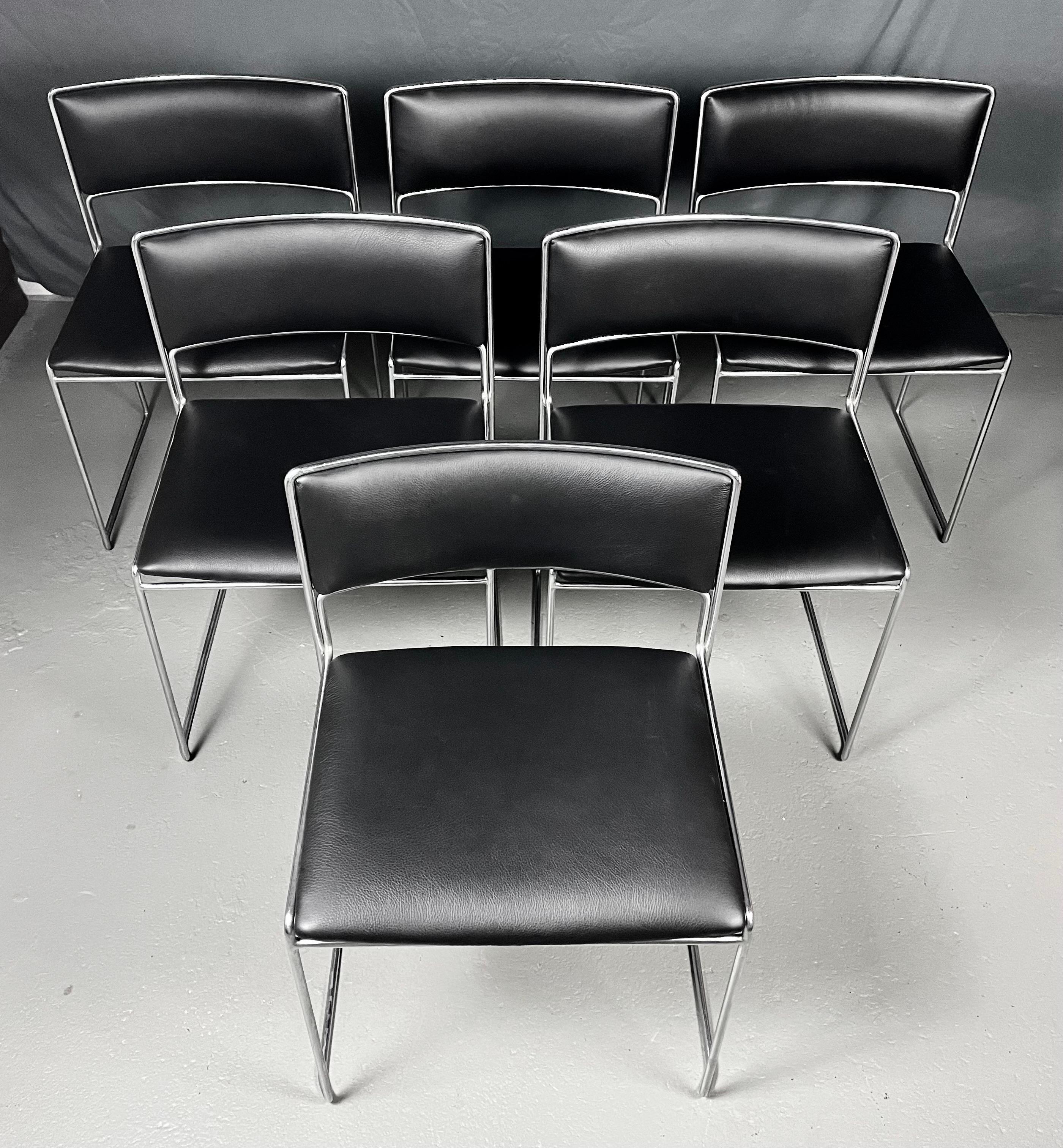1960s Fabricius / Kastholm Fk90 Chrome and Black Leather Stacking Chairs In Good Condition In Poughkeepsie, NY