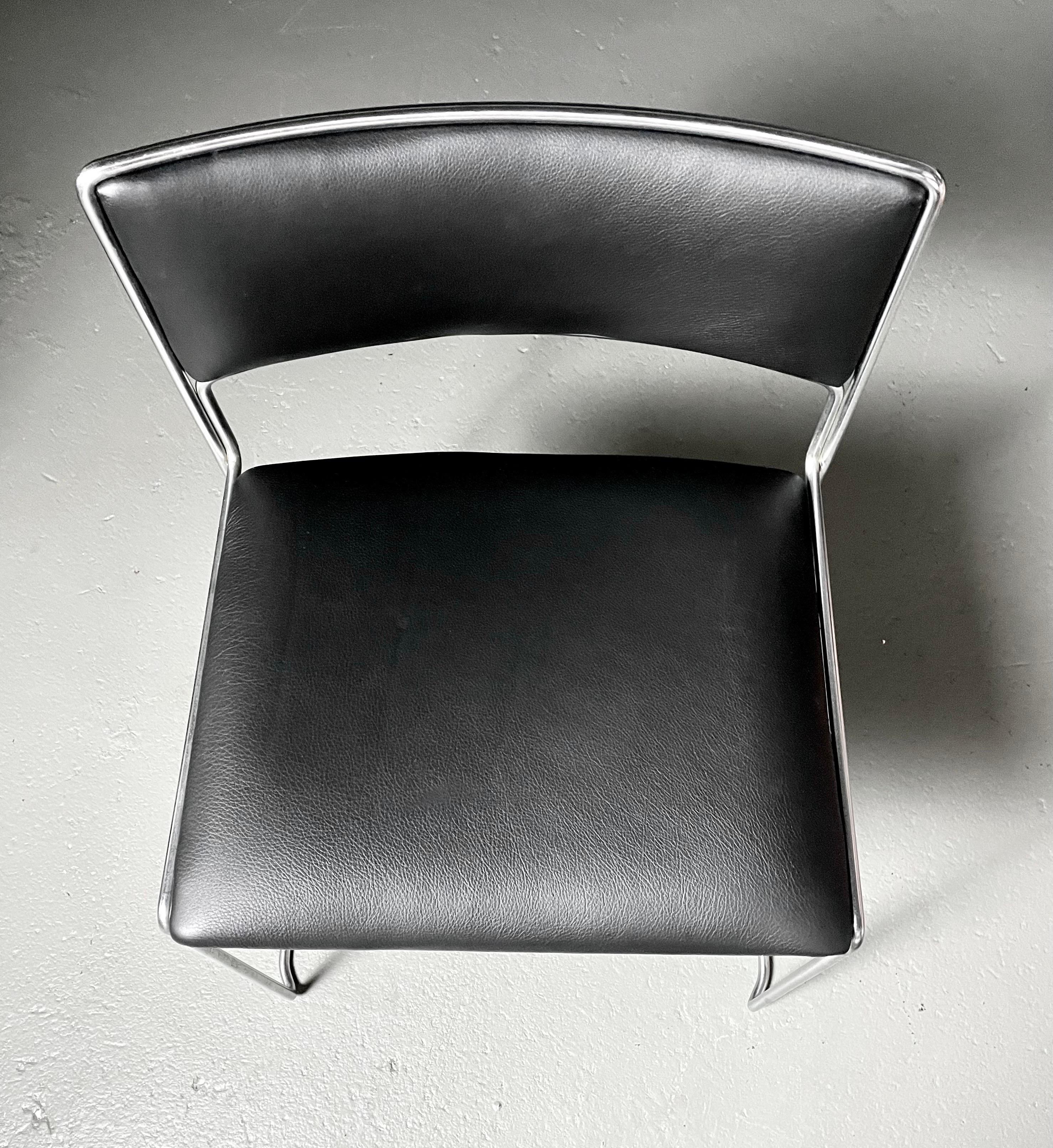 Steel 1960s Fabricius / Kastholm Fk90 Chrome and Black Leather Stacking Chairs