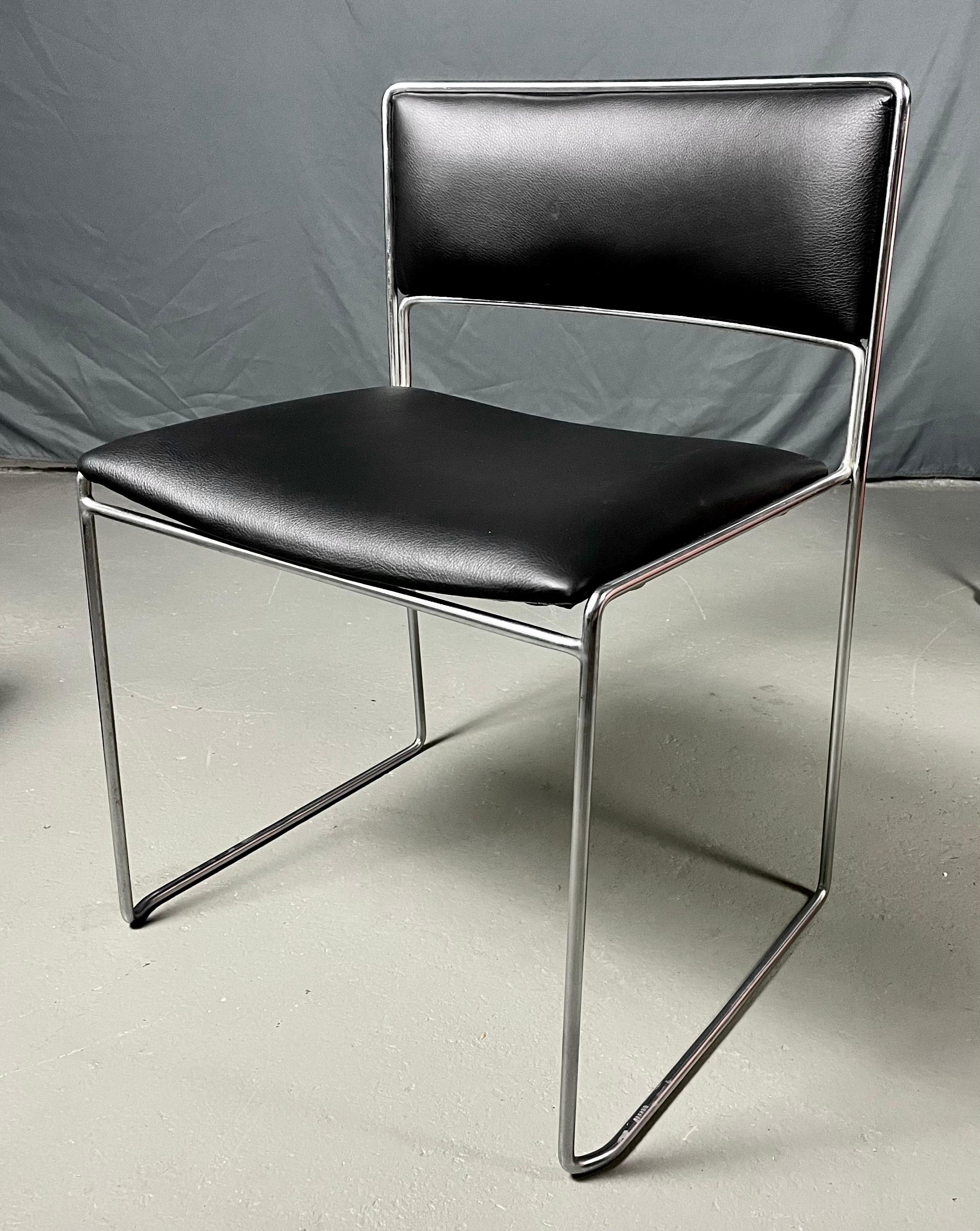 1960s Fabricius / Kastholm Fk90 Chrome and Black Leather Stacking Chairs 1