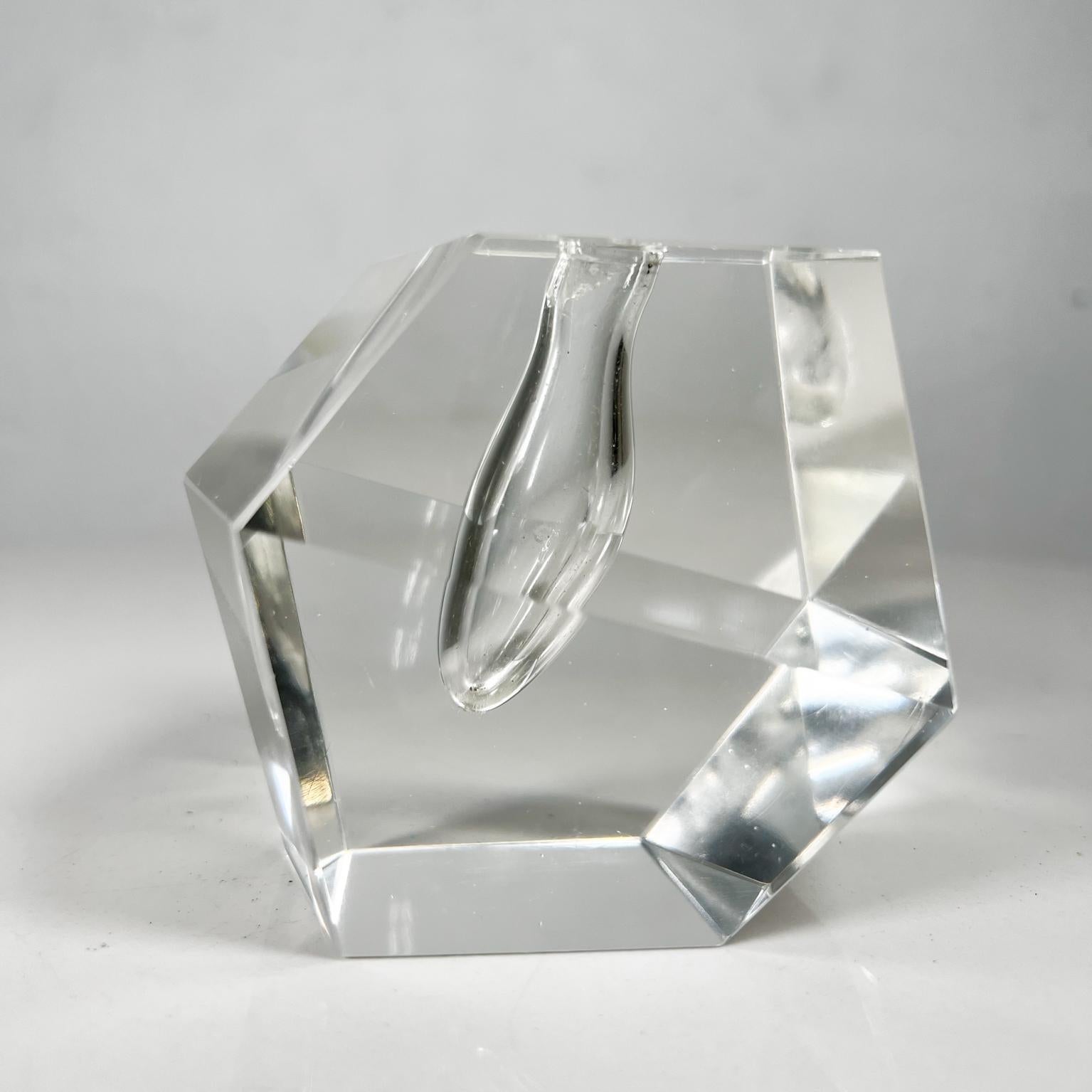 1960s Faceted crystal orchid bud vase art glass paperweight.
Unmarked
Measures: 4 deep x 2.75 wide x 3 tall
Original vintage preowned.
Refer to images.