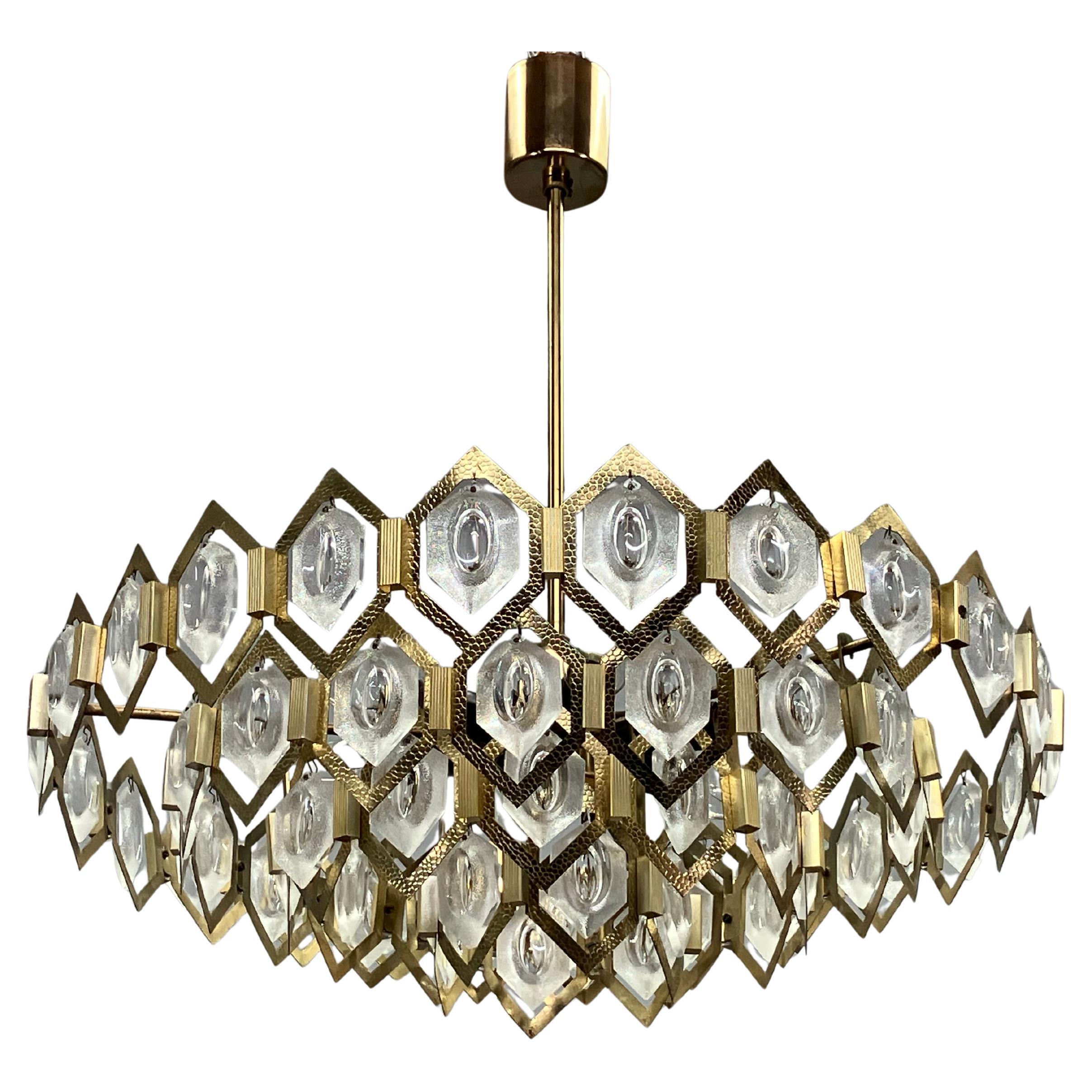 1960s Faceted Glass Chandelier by Jaroslav Bejvl for Kamenicky Senov