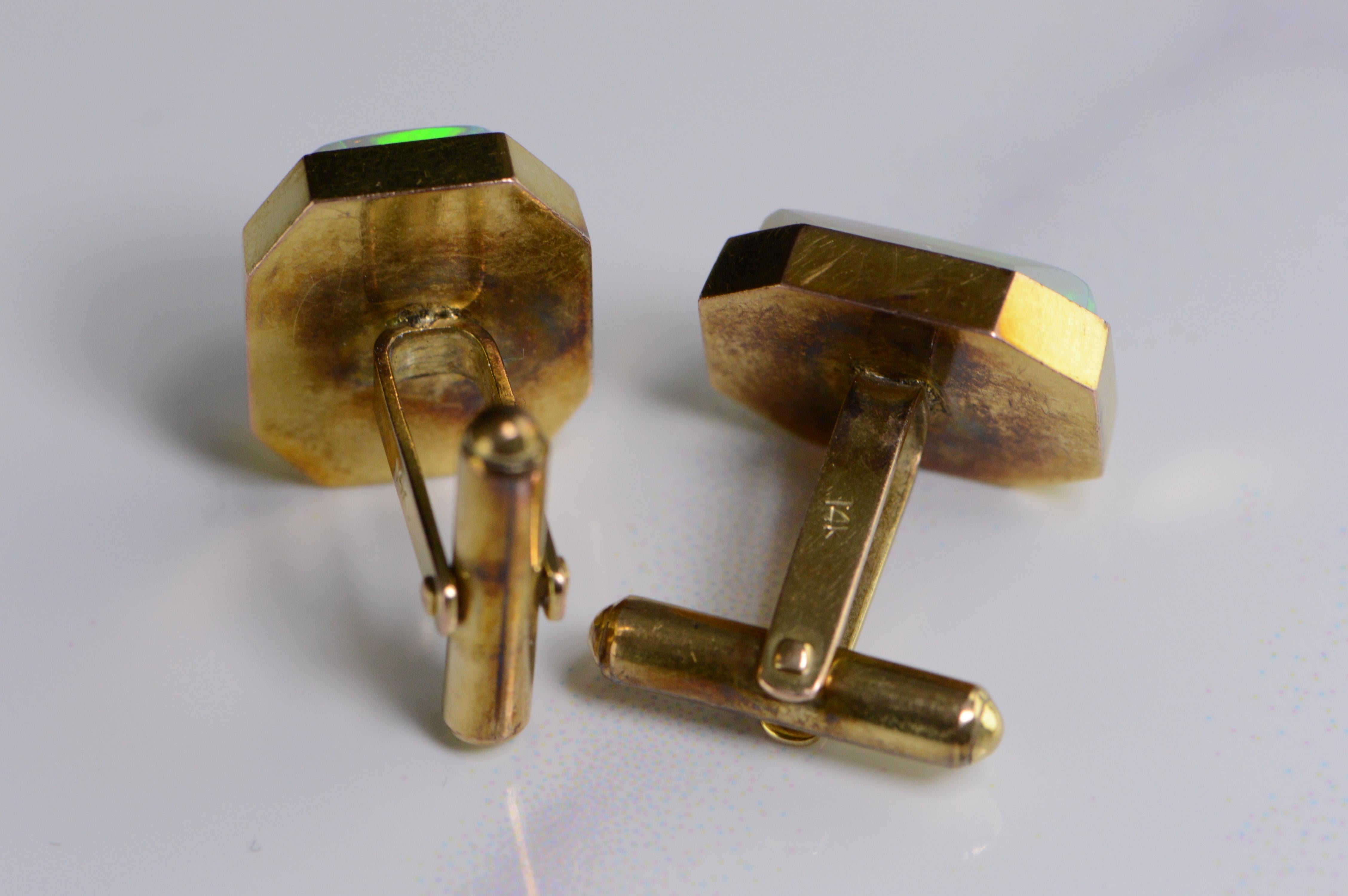 Retro 1960s Faceted Opal Gold Cufflinks For Sale