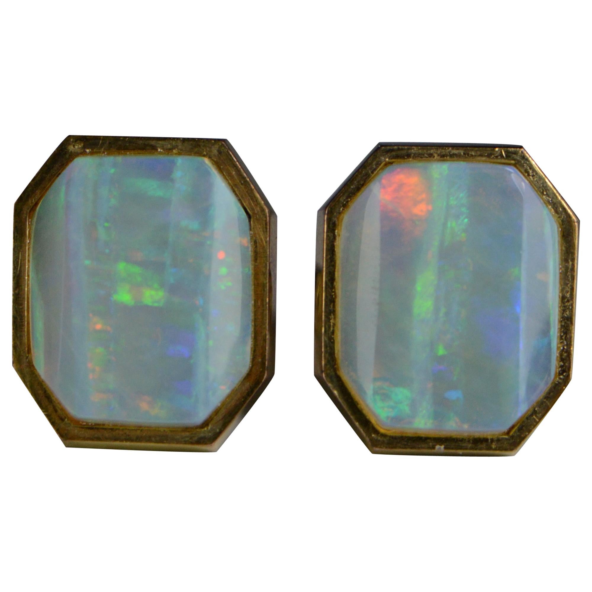 1960s Faceted Opal Gold Cufflinks For Sale