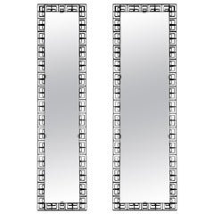 False Pair of Mid-Century Modern Mirrors, Wrought Iron Frame, Black Patina-Italy