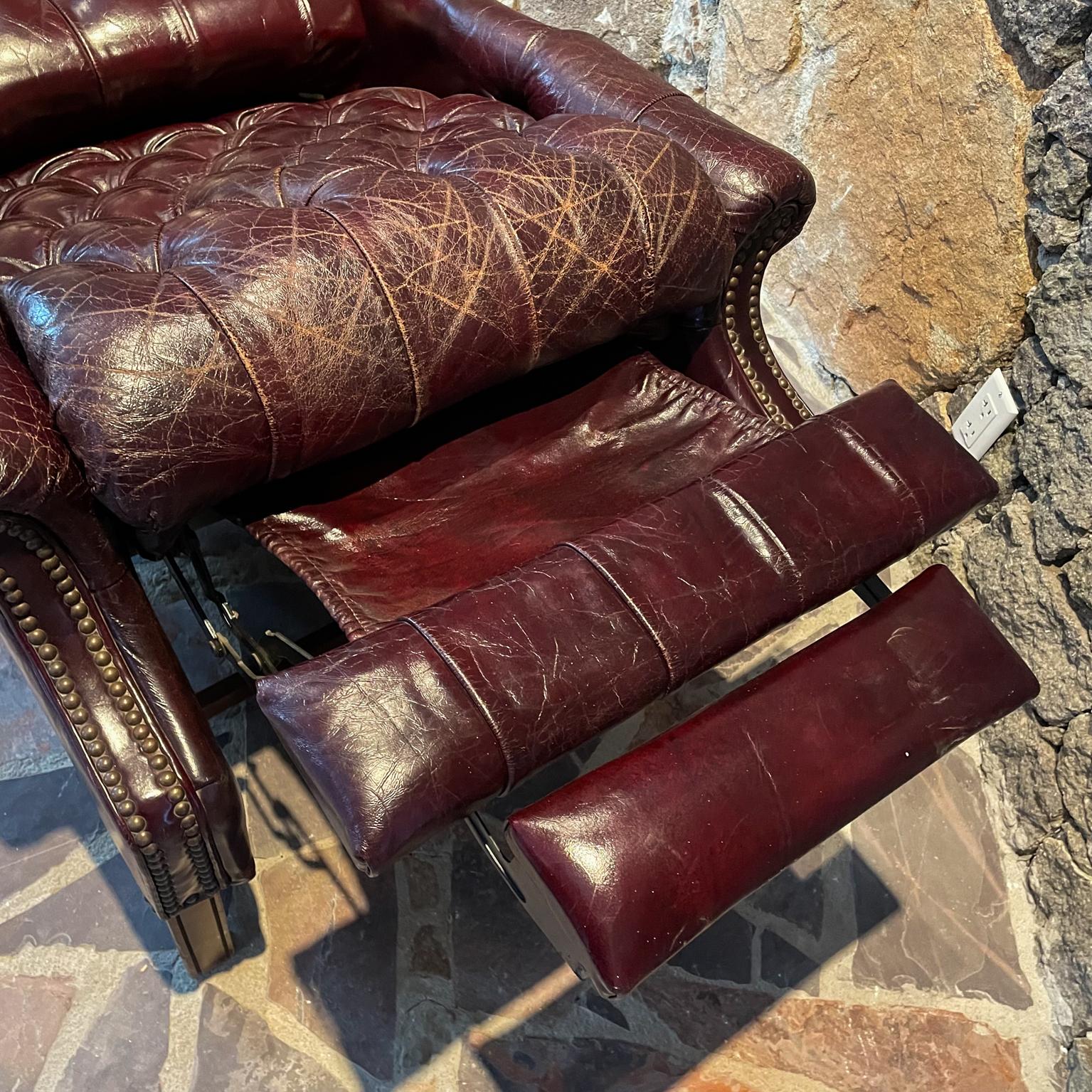 American 1960s Famed Barcalounger Leather Chesterfield Recliner North Carolina
