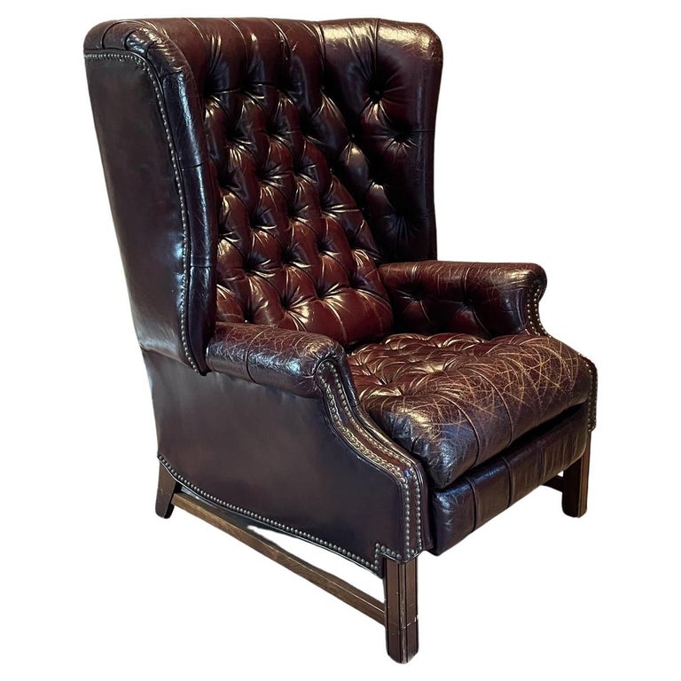 1960s Famed Barcalounger Recliner Chesterfield Burgundy Leather North