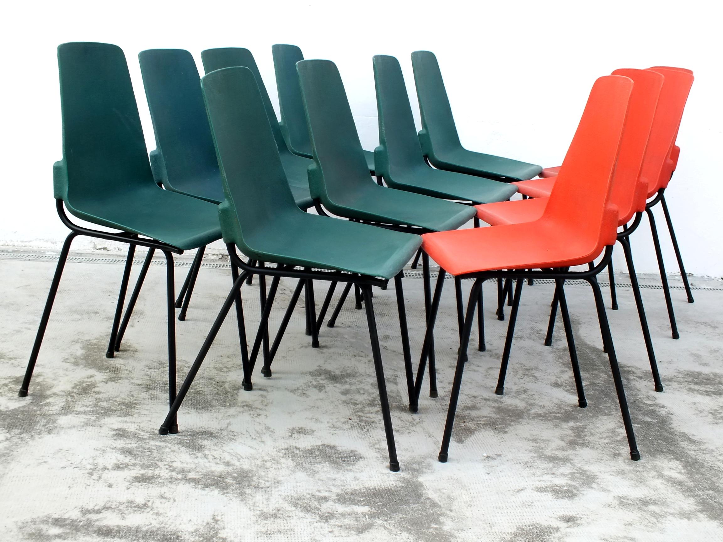 1960s Fantasia France Production Chairs in the Manner Prouvè Design - Set of 12 4