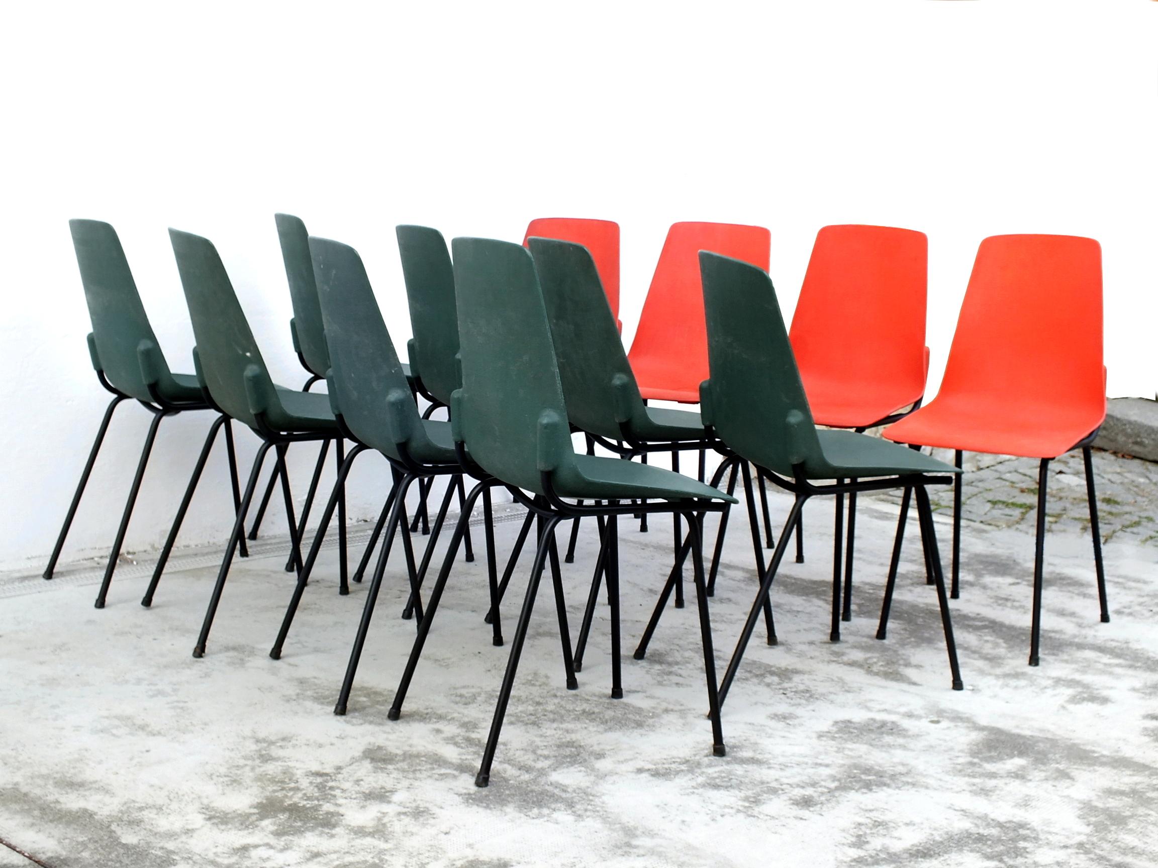 1960s Fantasia France Production Chairs in the Manner Prouvè Design - Set of 12 5