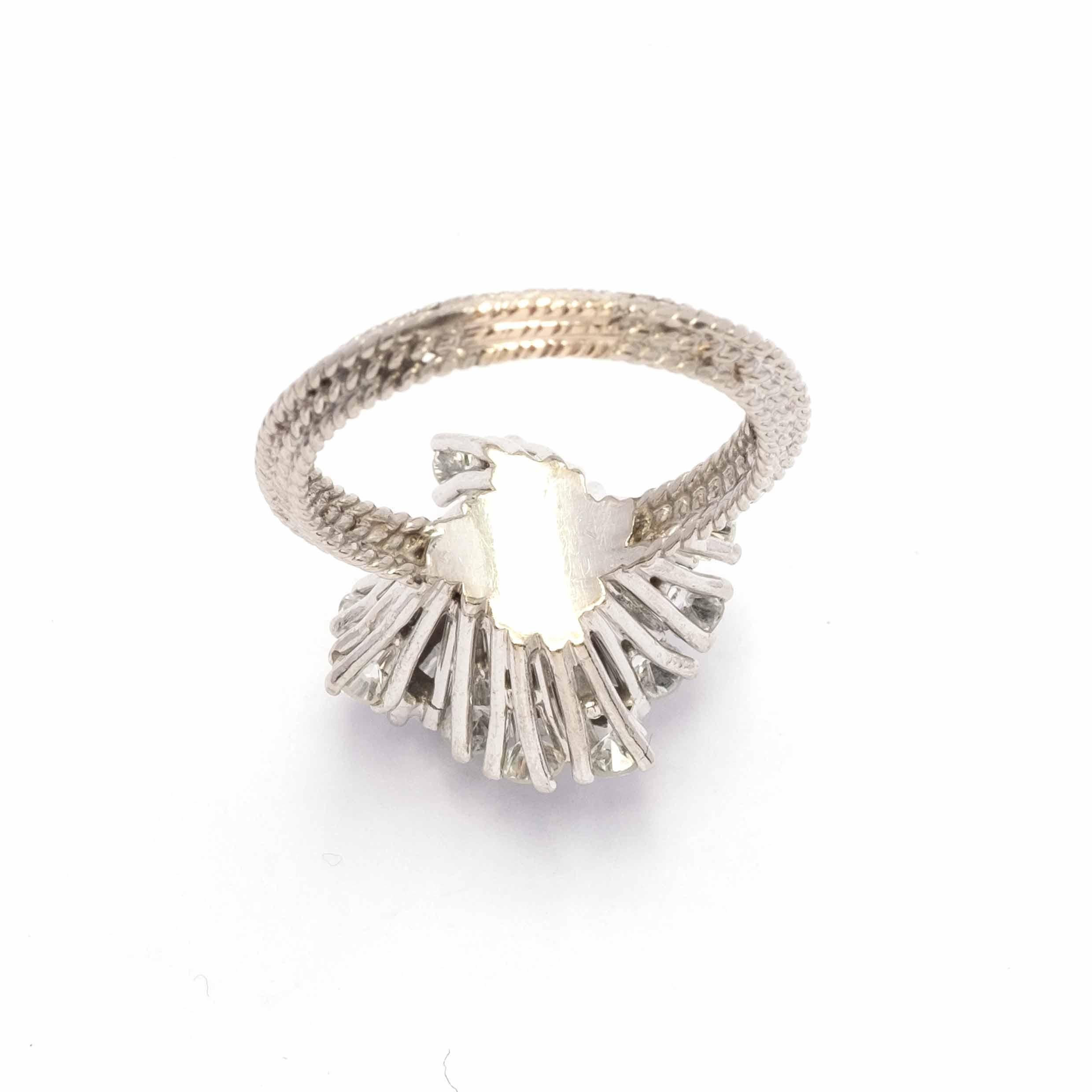 Baguette Cut 1960s fantasy diamond ring baguette and round cut white gold For Sale