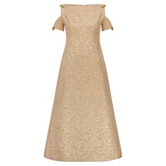 Vintage 1960s Fantasy Tweed Couture Maxi Dress with Off-the-Shoulder Detail
