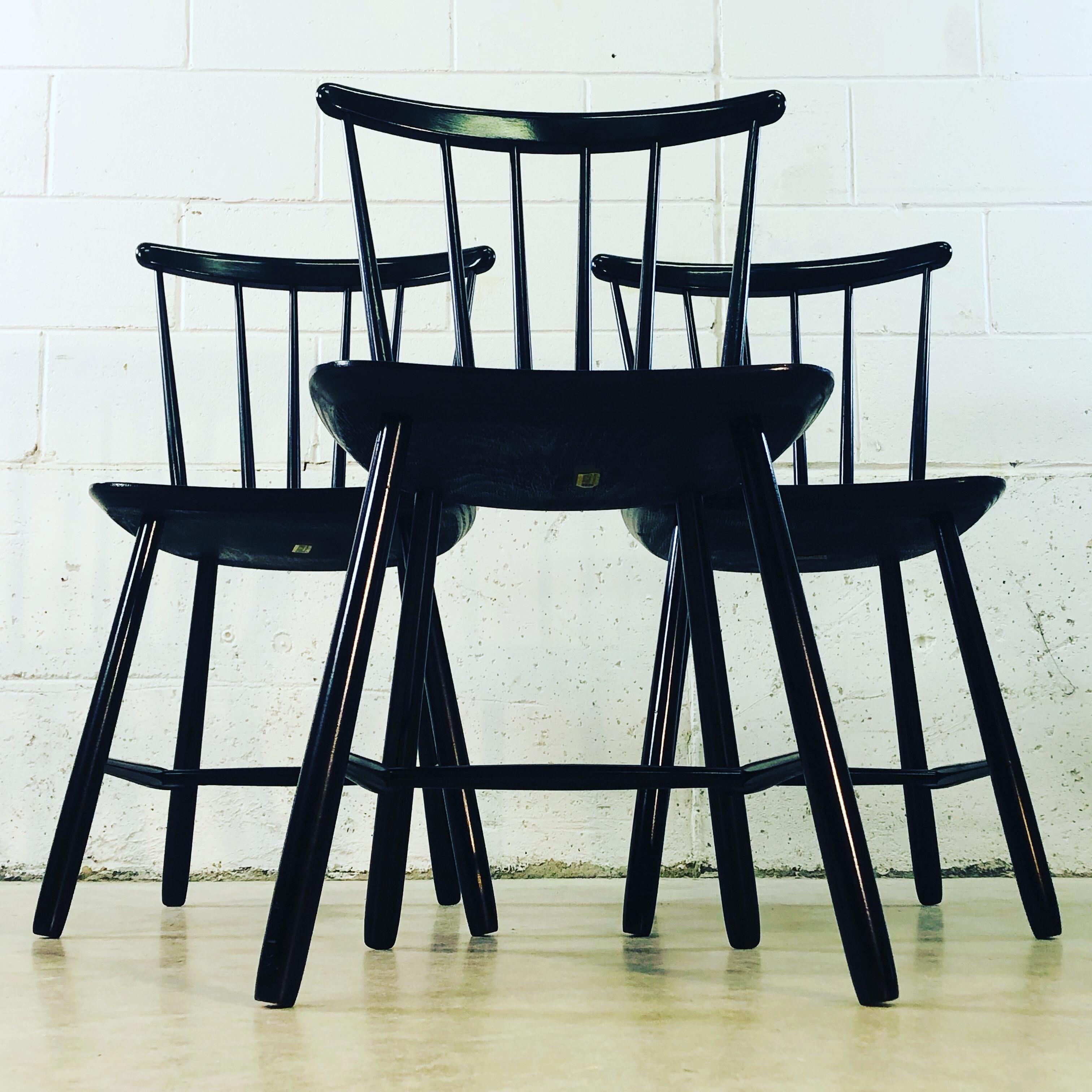 1960s Farstrup Danish Black Dining Chairs, Set of 3 In Good Condition For Sale In Amherst, NH