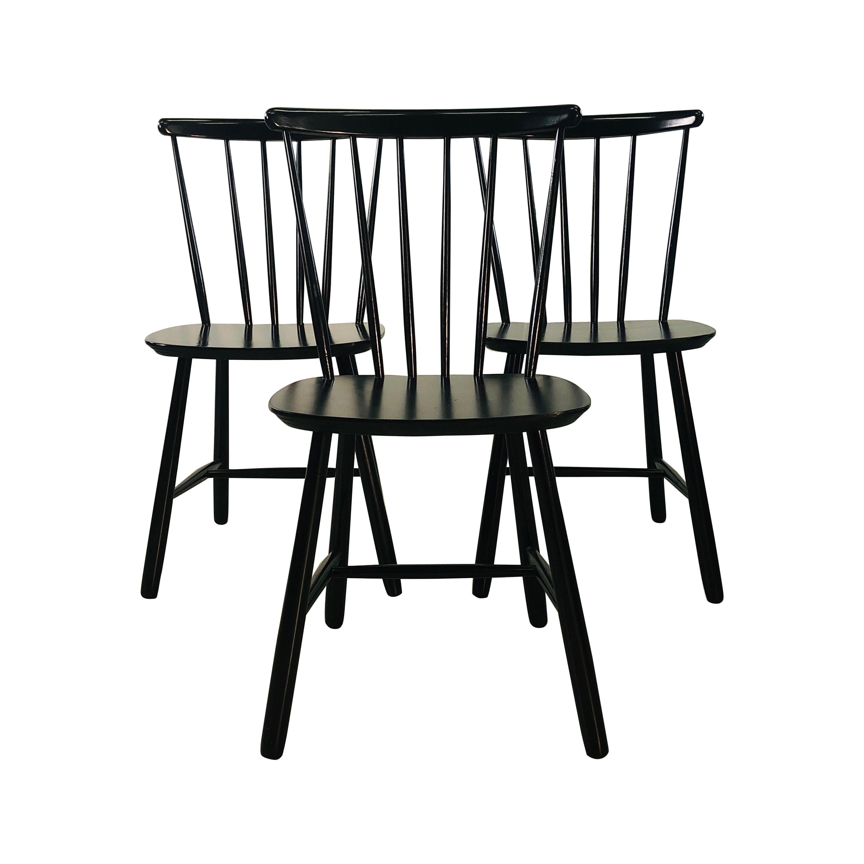 1960s Farstrup Danish Black Dining Chairs, Set of 3 For Sale