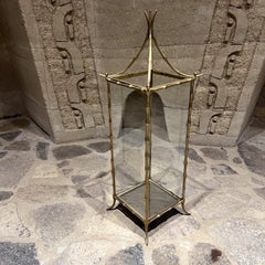 1960s Faux Bamboo Antiqued Mirror Pagoda Candleholder