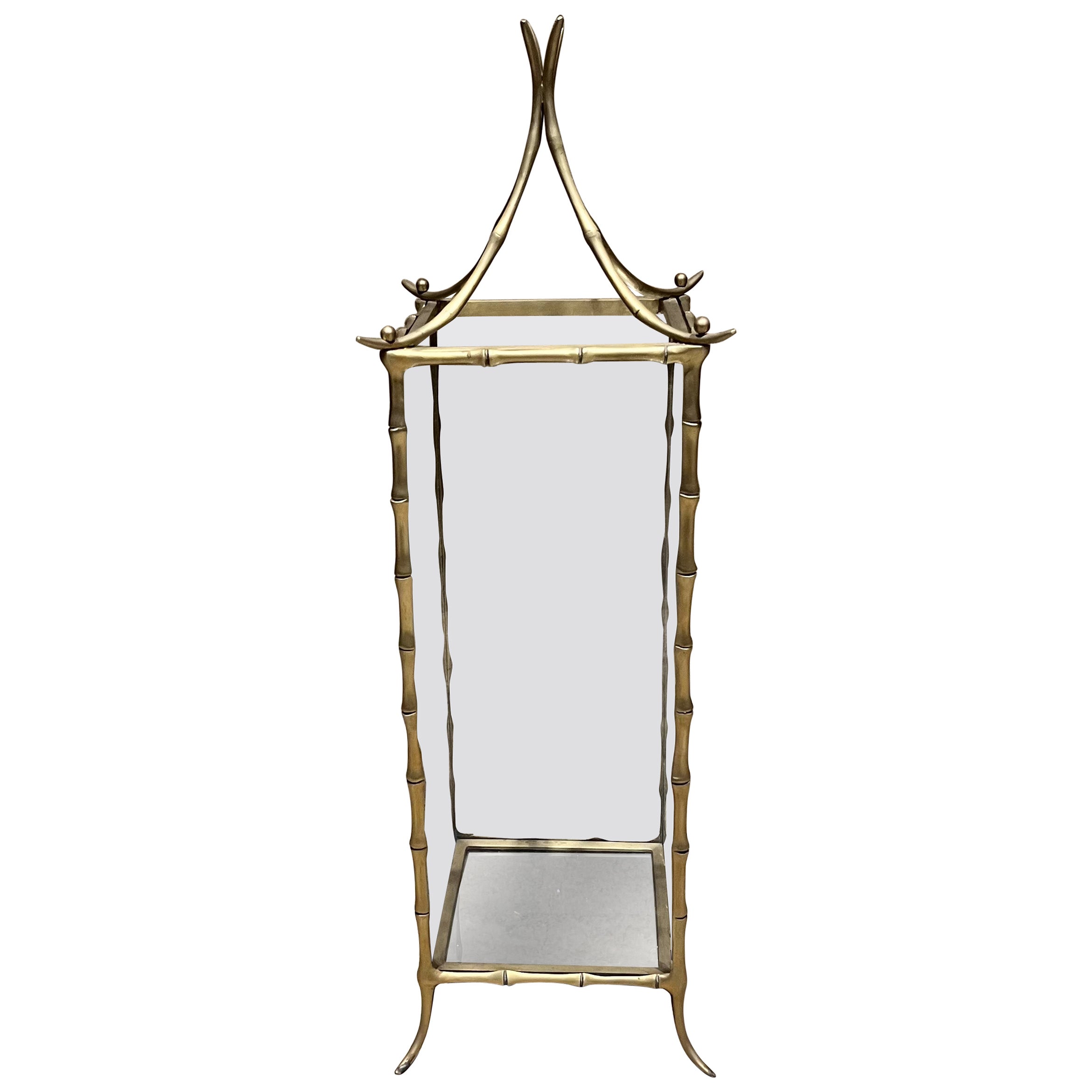 1960s Faux Bamboo Antiqued Mirror Pagoda Candleholder For Sale