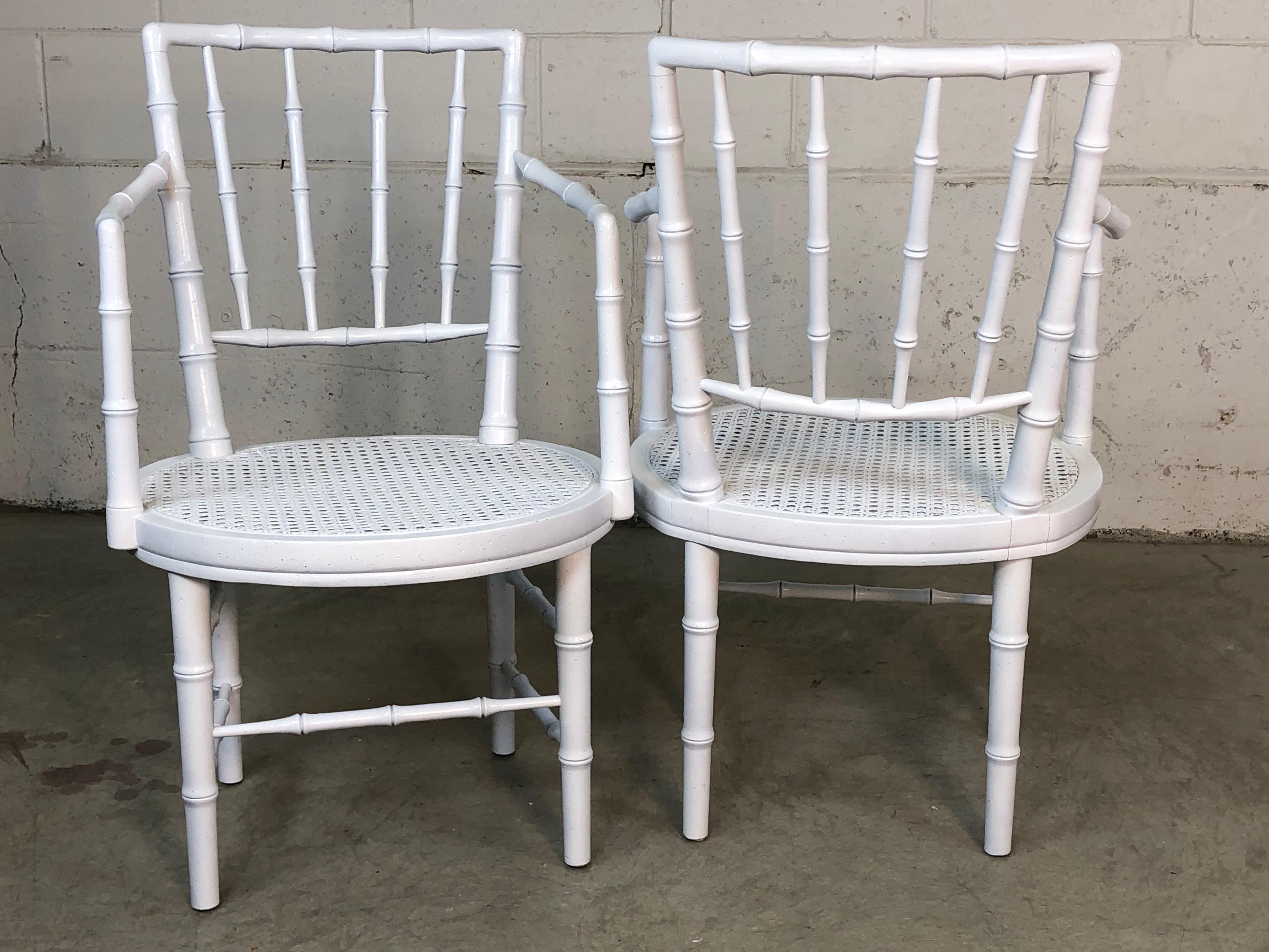 1960s Faux Bamboo Campaign Style White Chairs, Pair For Sale 4