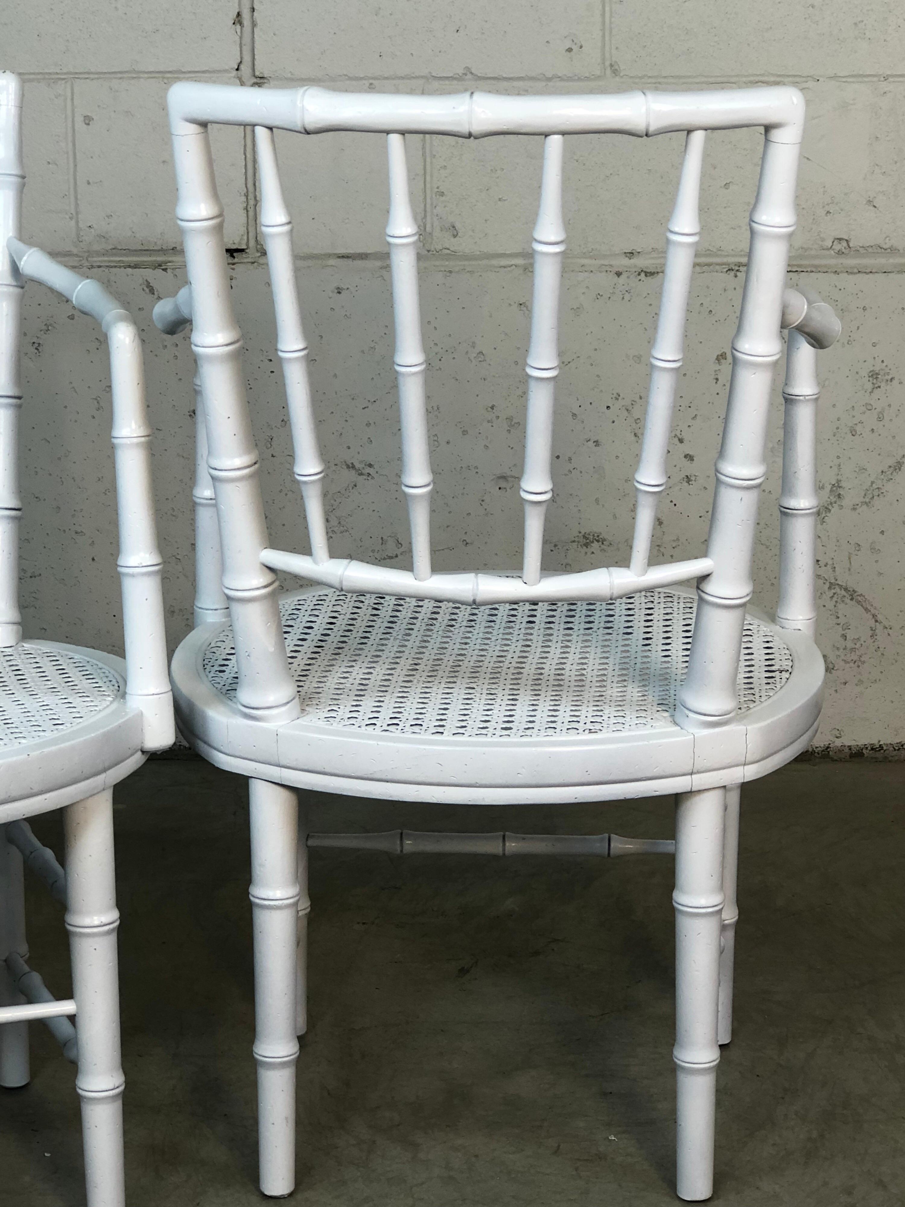 1960s Faux Bamboo Campaign Style White Chairs, Pair For Sale 5
