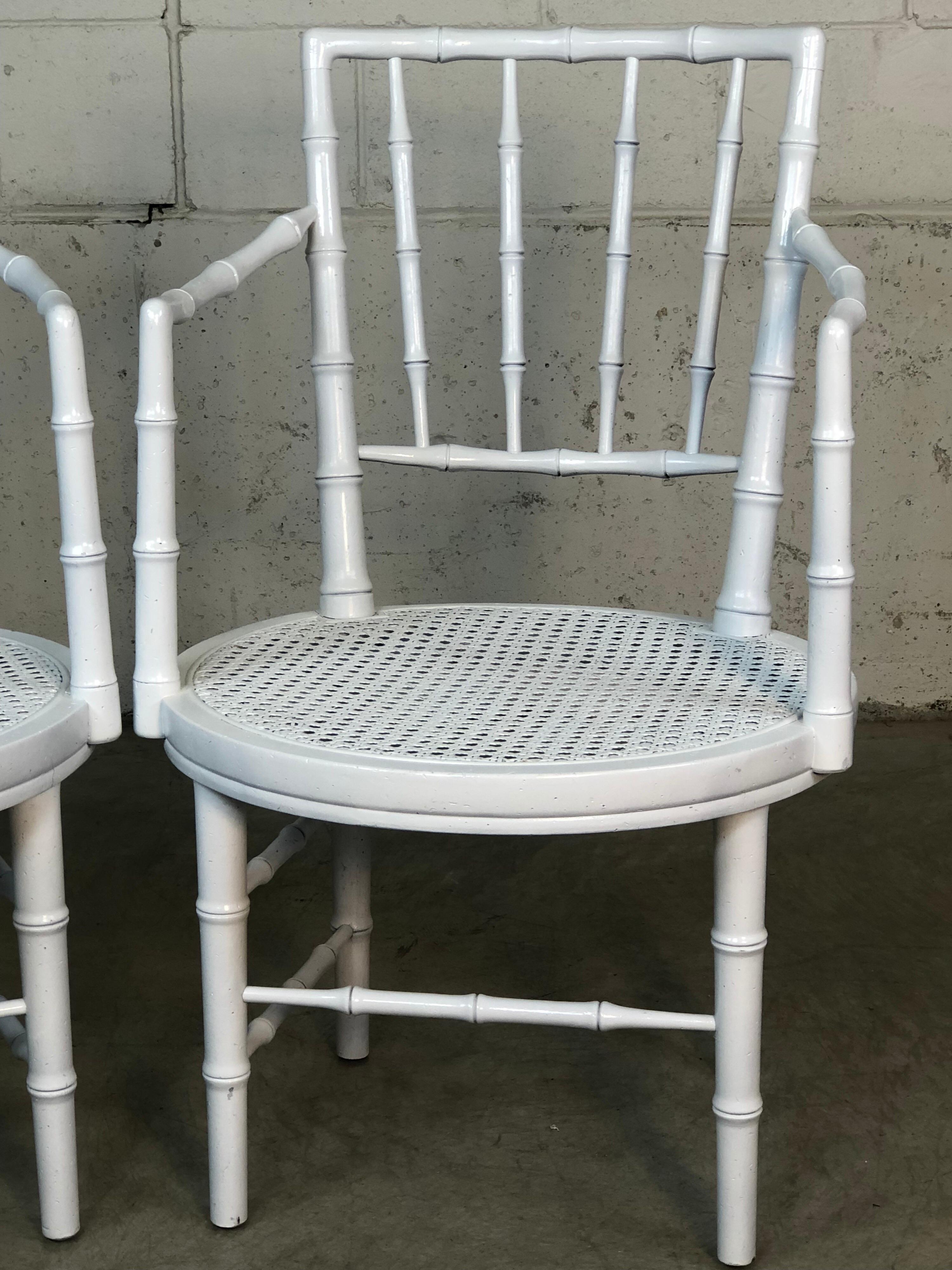 Mid-Century Modern 1960s Faux Bamboo Campaign Style White Chairs, Pair For Sale