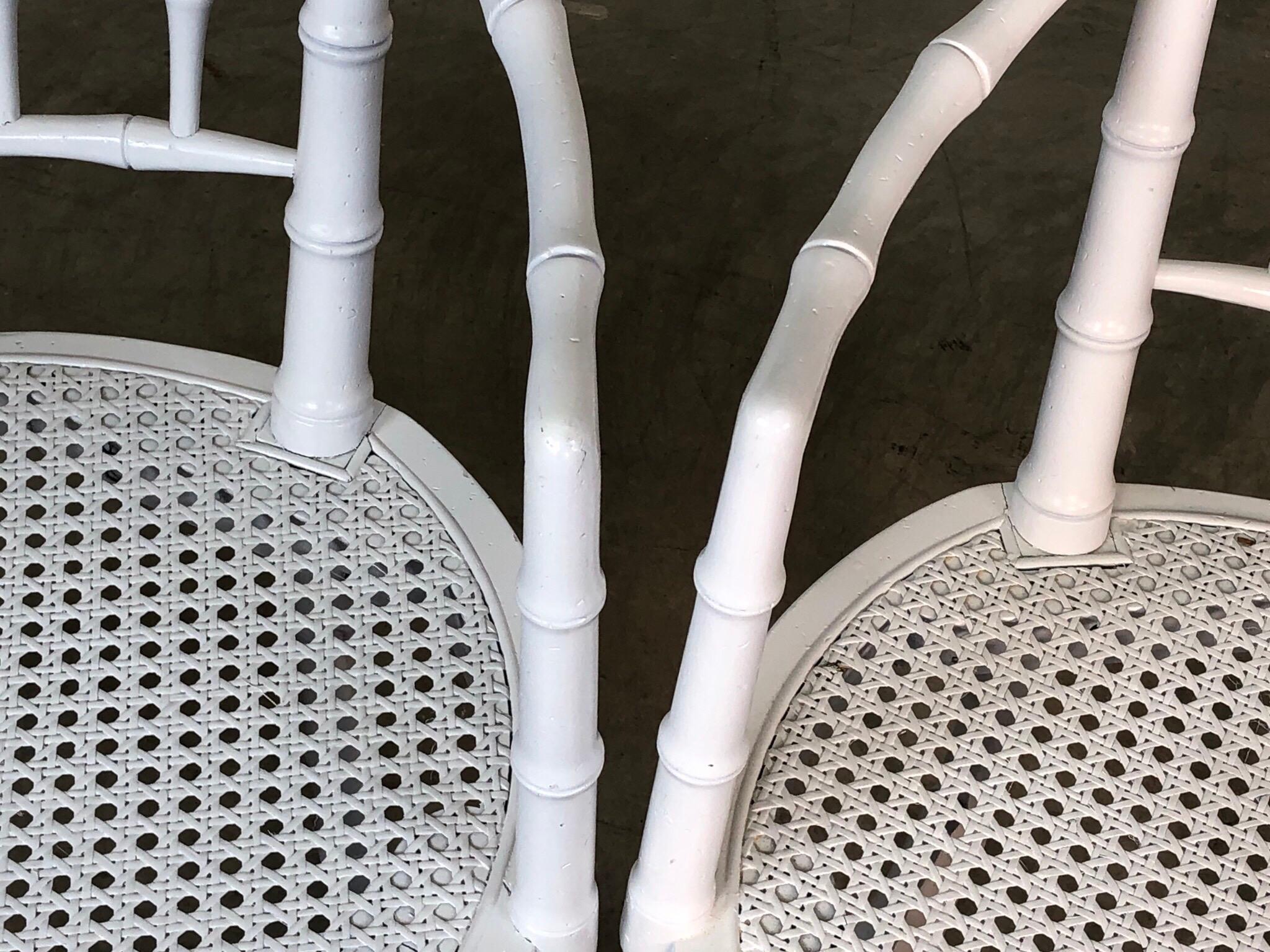 Wood 1960s Faux Bamboo Campaign Style White Chairs, Pair For Sale