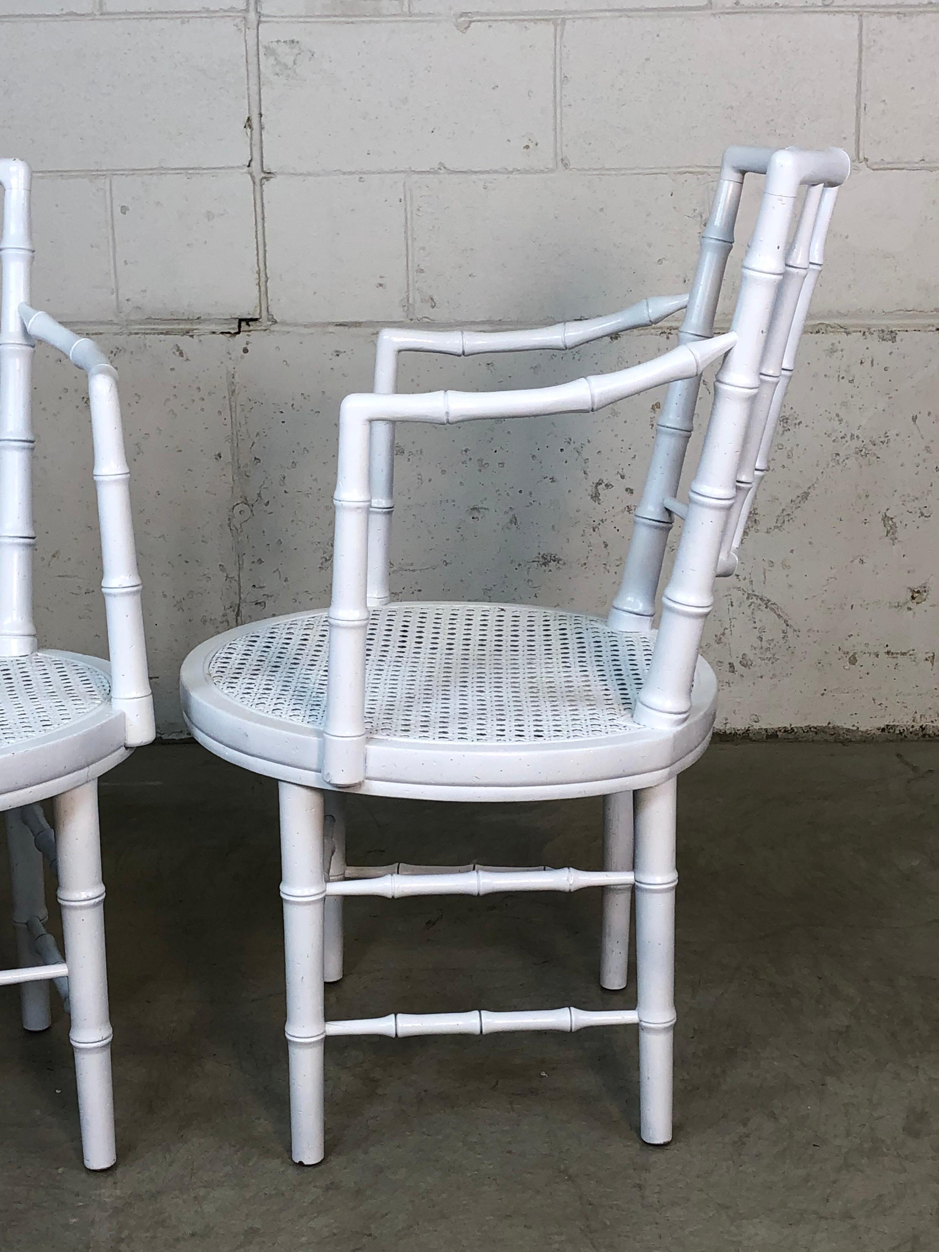 1960s Faux Bamboo Campaign Style White Chairs, Pair For Sale 3