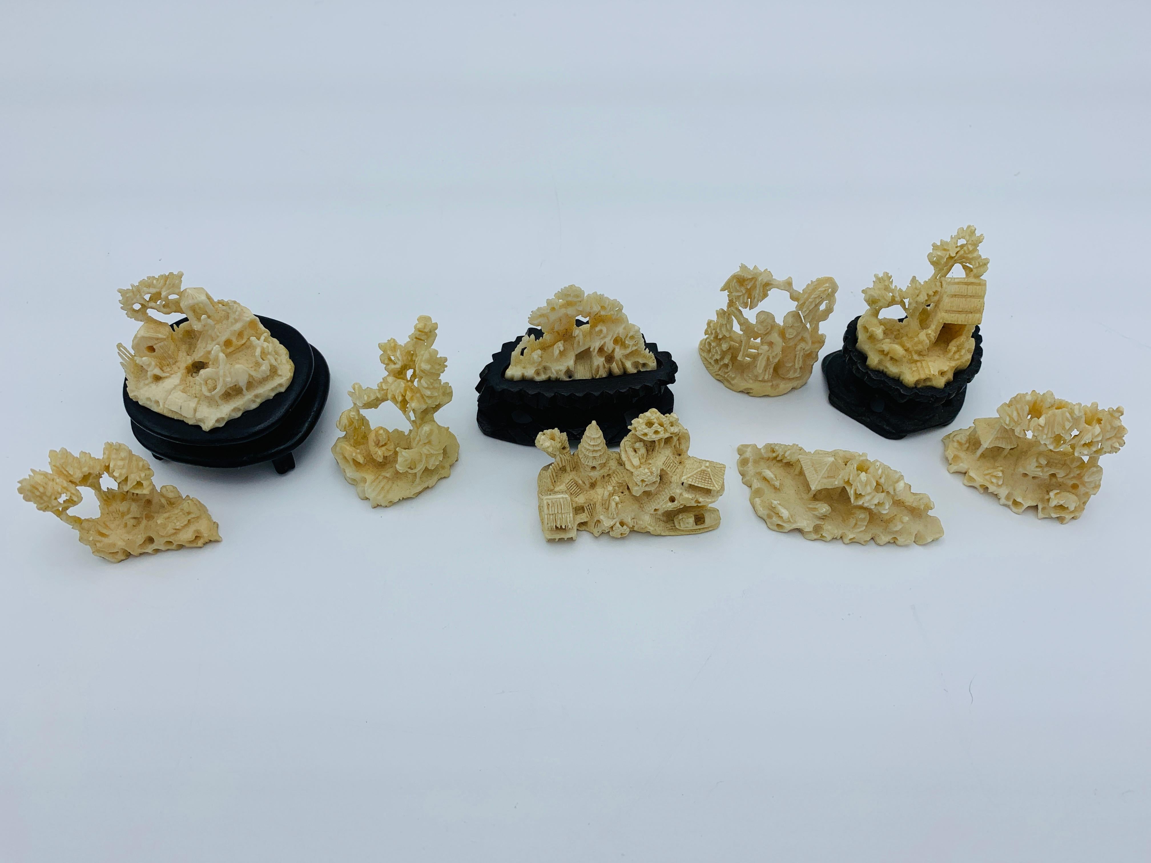 1960s Faux Ivory Ornate Scenery Sculptures, Set of 9 In Good Condition For Sale In Richmond, VA