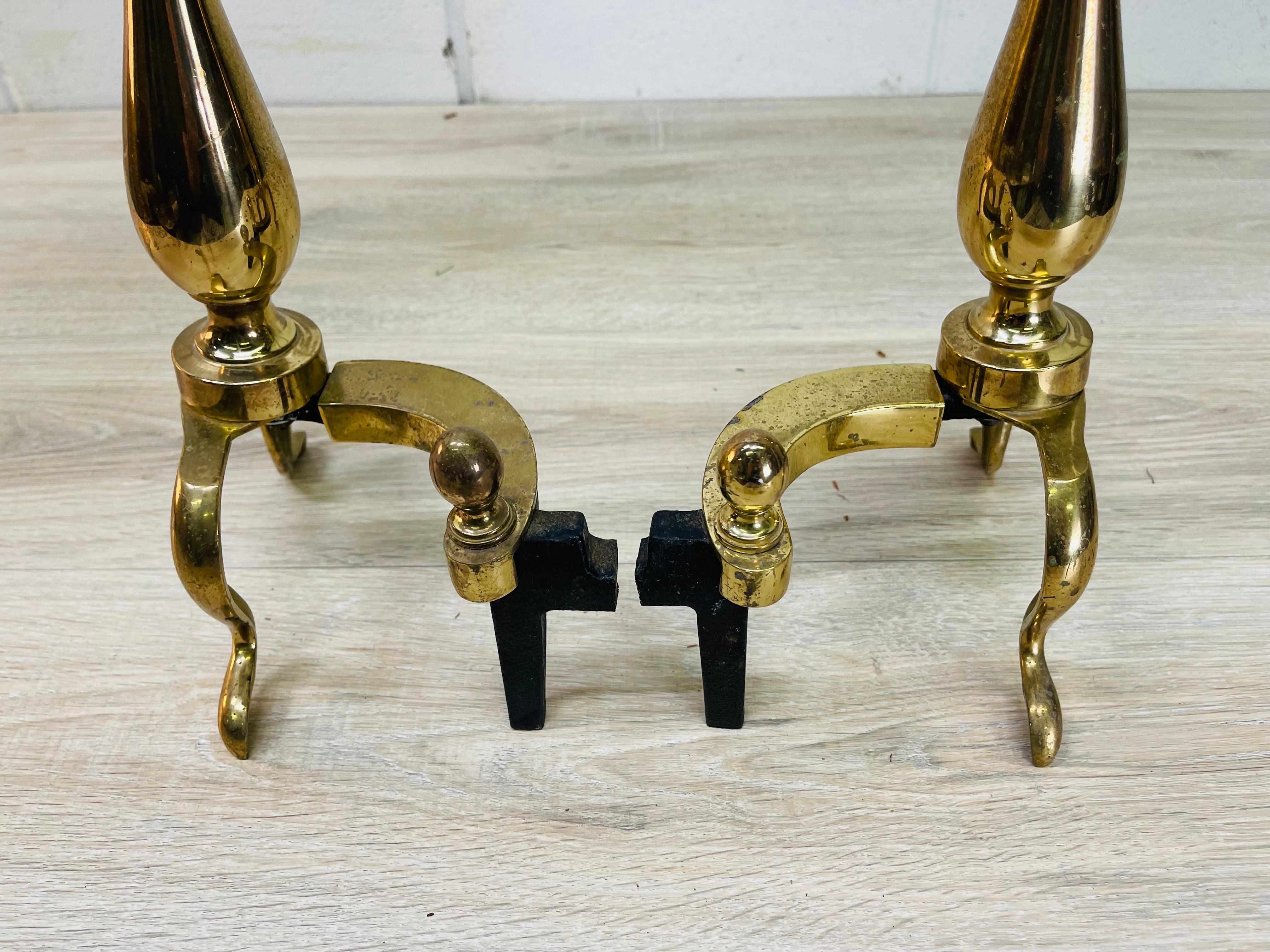 1960s Federal Style Brass Andirons, Pair 5