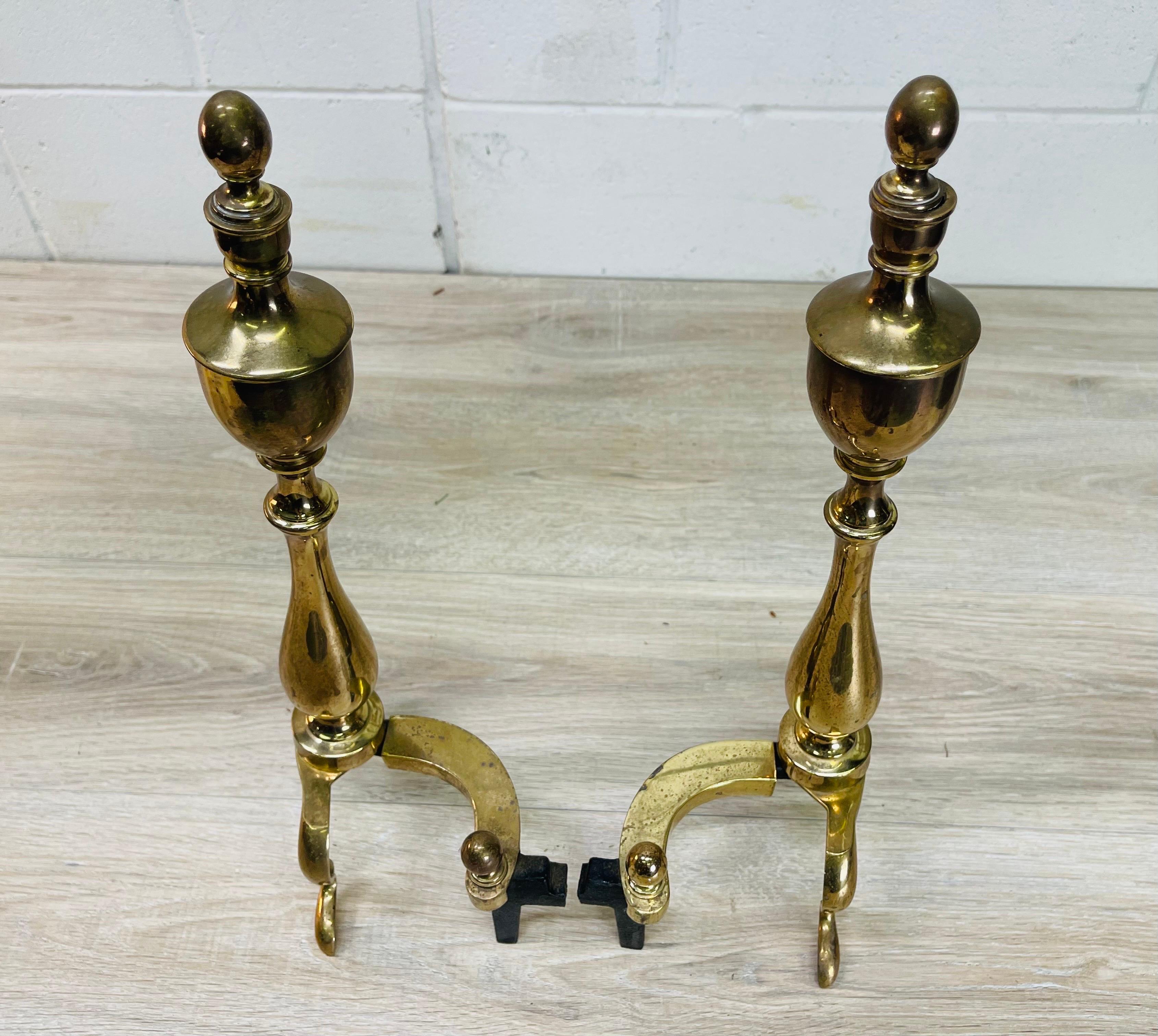 1960s Federal Style Brass Andirons, Pair 6