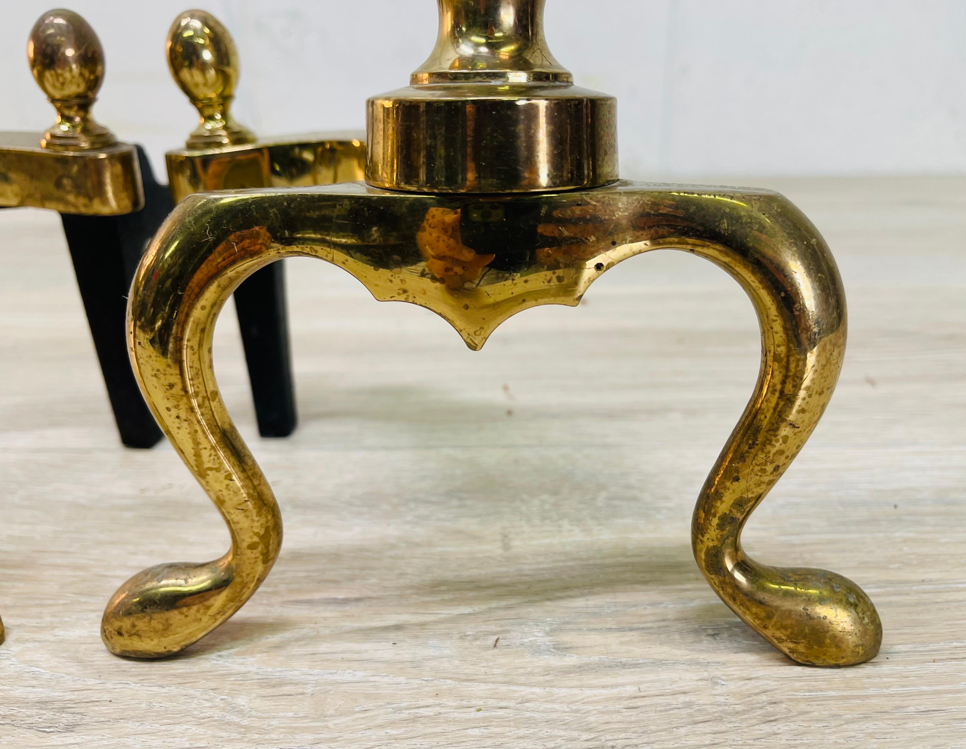 20th Century 1960s Federal Style Brass Andirons, Pair
