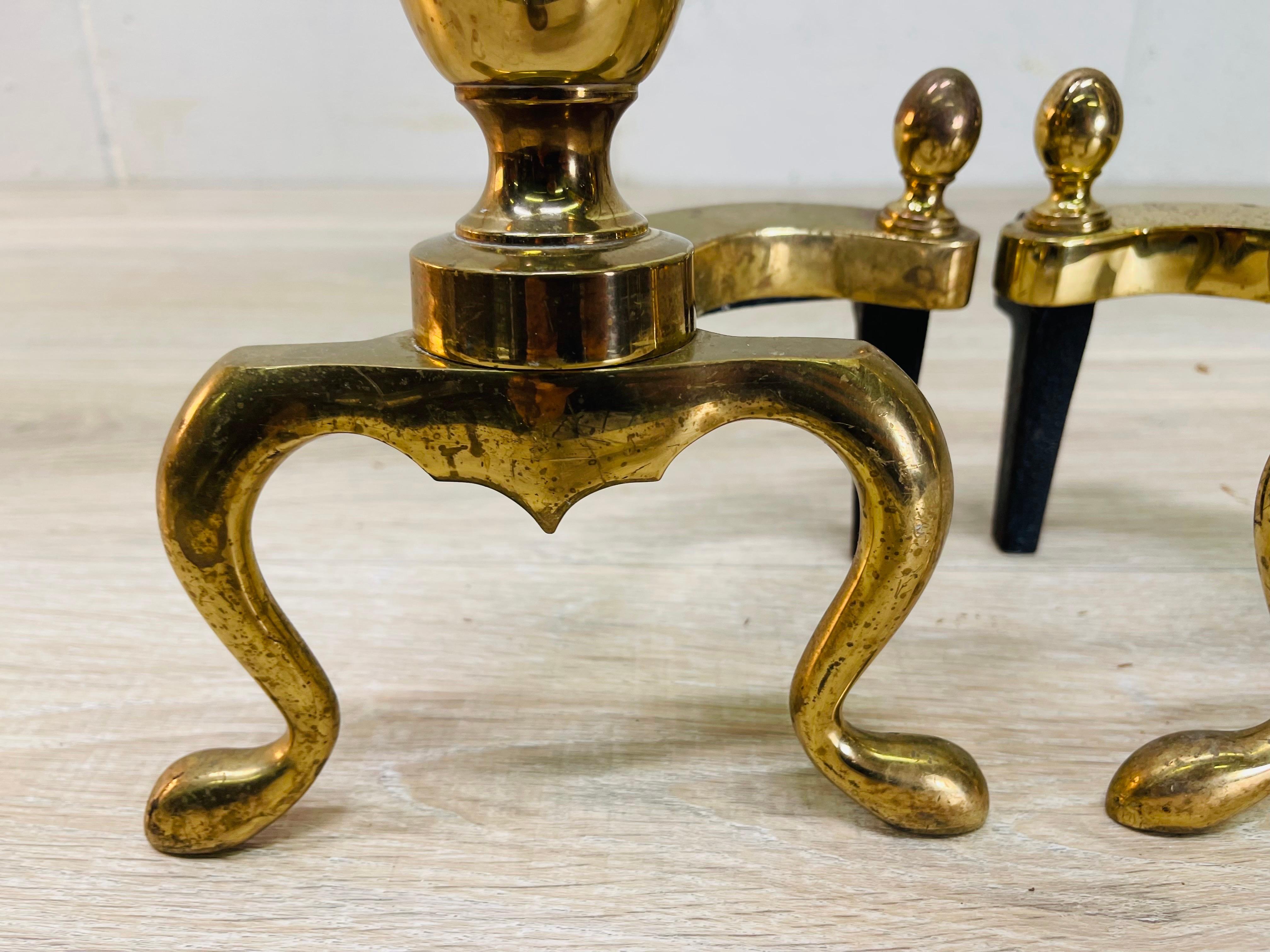 1960s Federal Style Brass Andirons, Pair 1