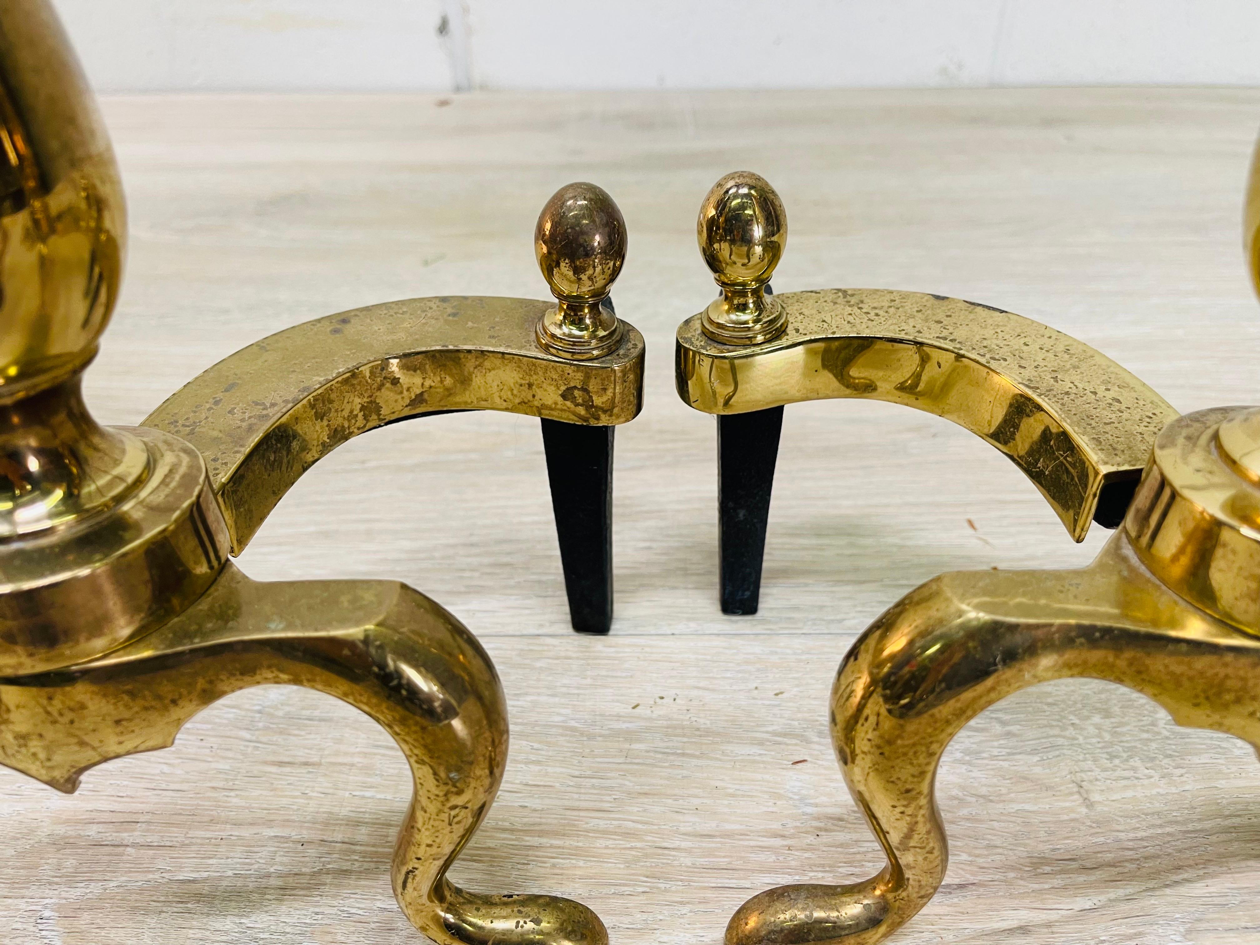 1960s Federal Style Brass Andirons, Pair 2