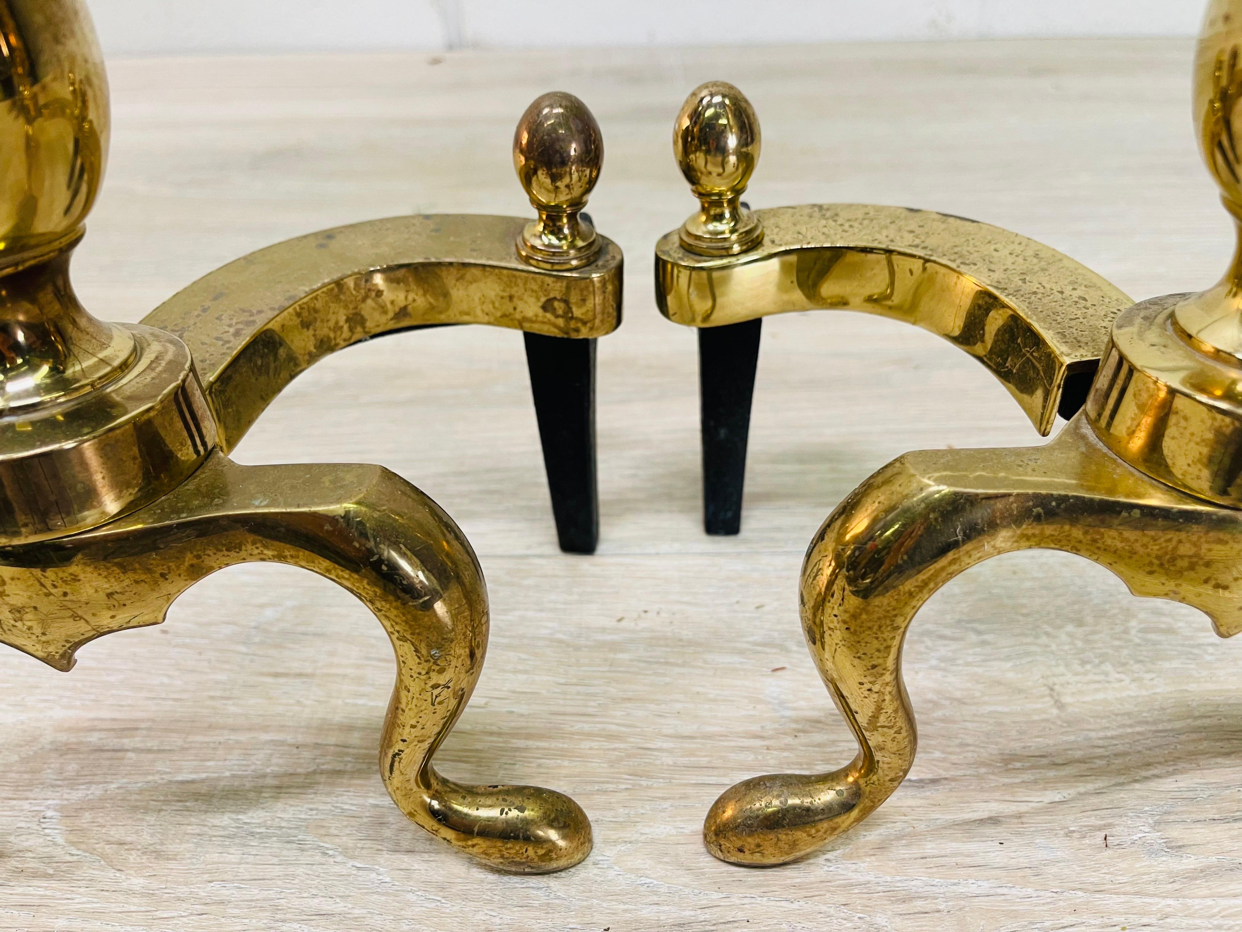 1960s Federal Style Brass Andirons, Pair 3