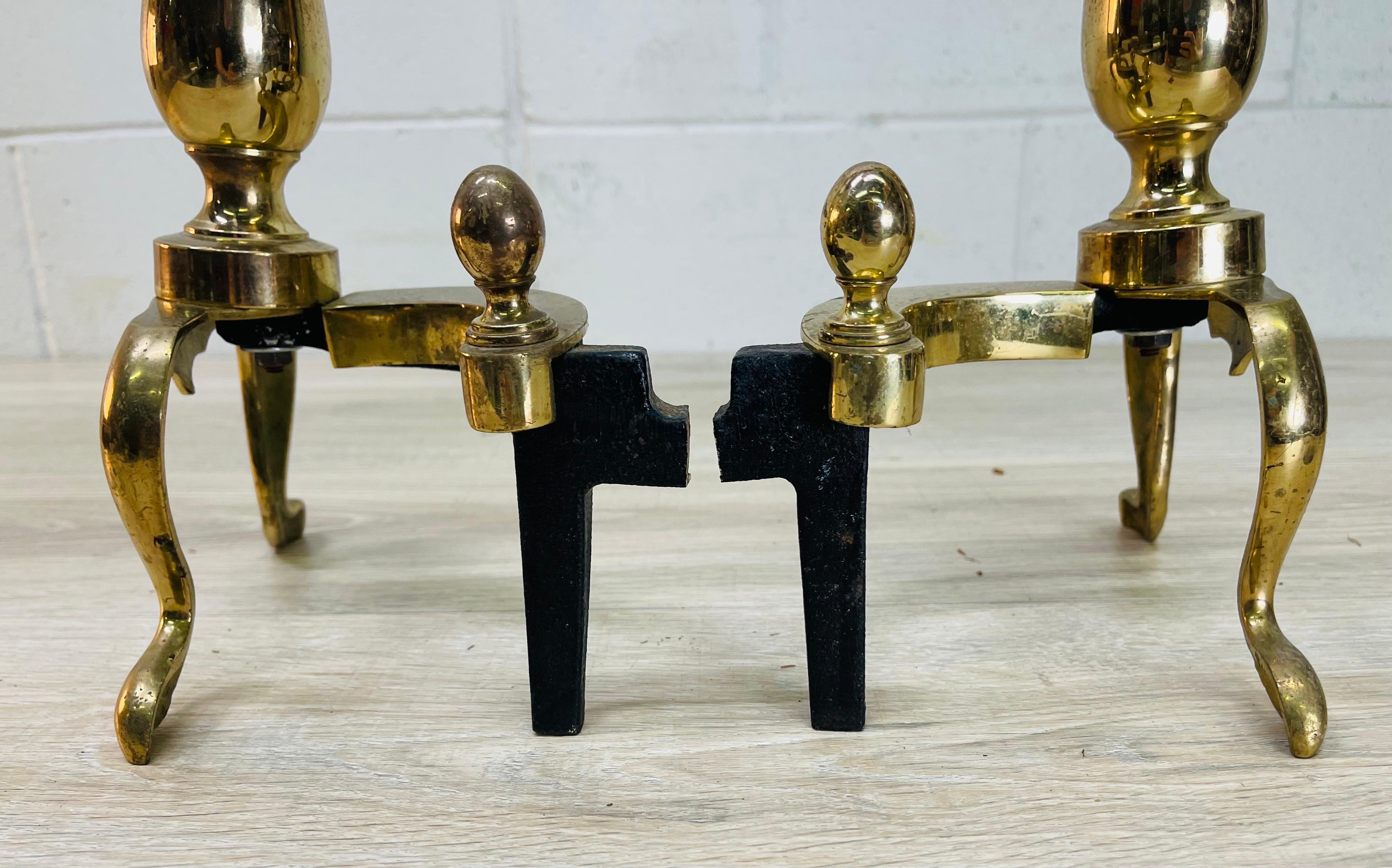 1960s Federal Style Brass Andirons, Pair 4