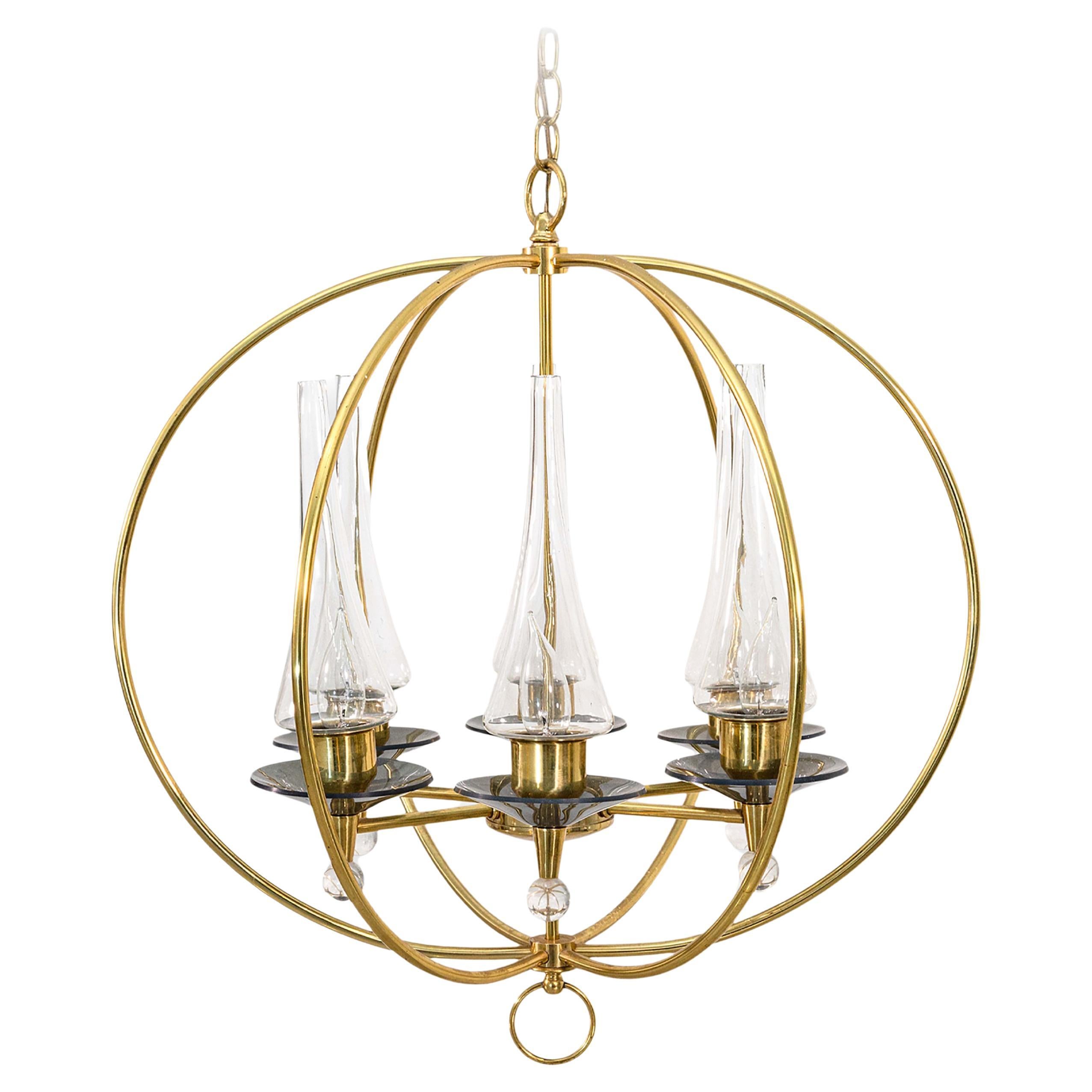 1960s Feldman Brass Glass and Lucite Mid Century Modern Chained Chandelier