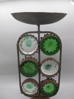 1960's Felipe Delfinger Mexican Brutalist Wrought Iron & Art Glass Candleholder