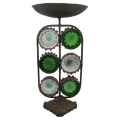 1960's Felipe Delfinger Mexican Brutalist Wrought Iron & Art Glass Candleholder