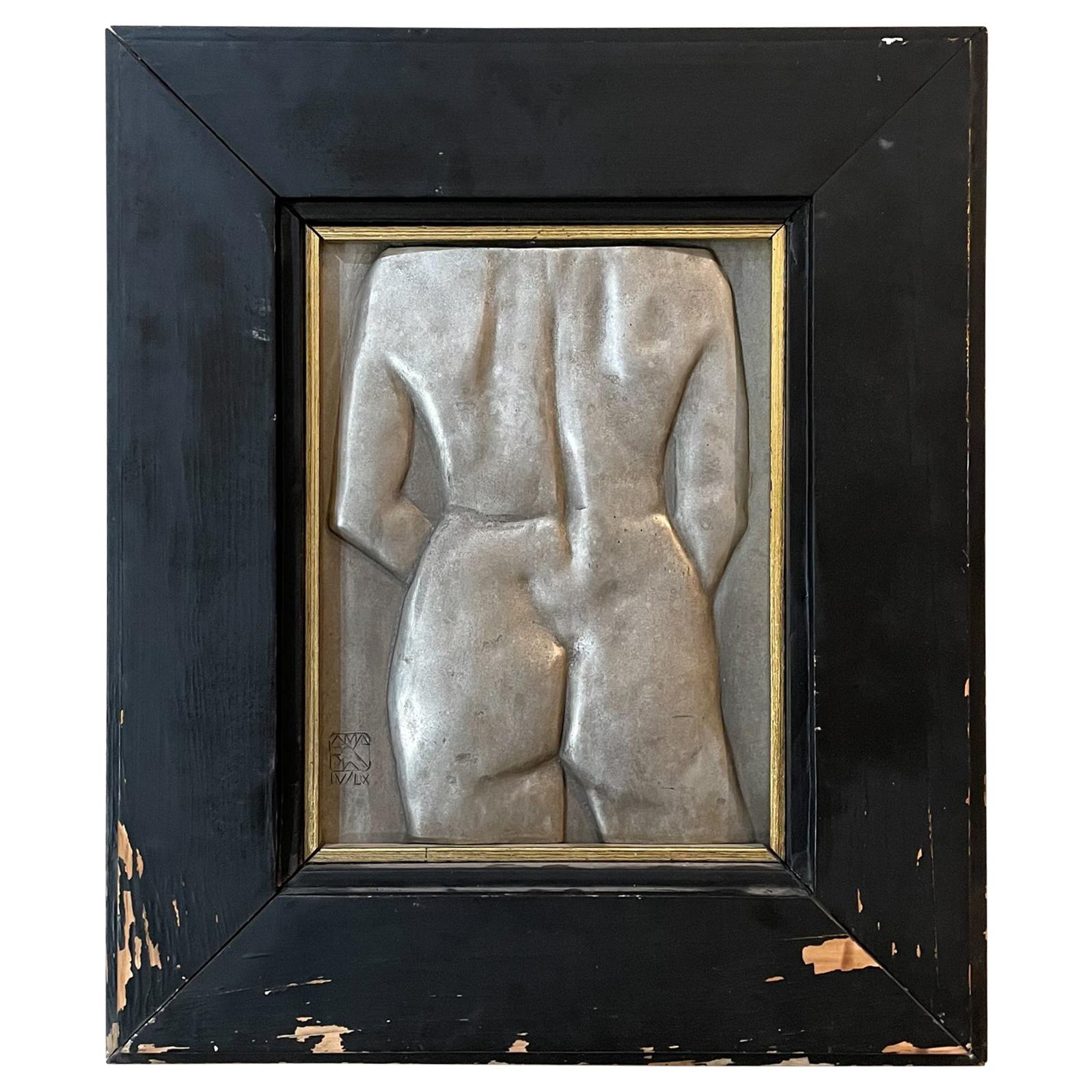 1960s Female Nude Torso Backside Cast Aluminum Wall Art Vintage Patina Signed For Sale