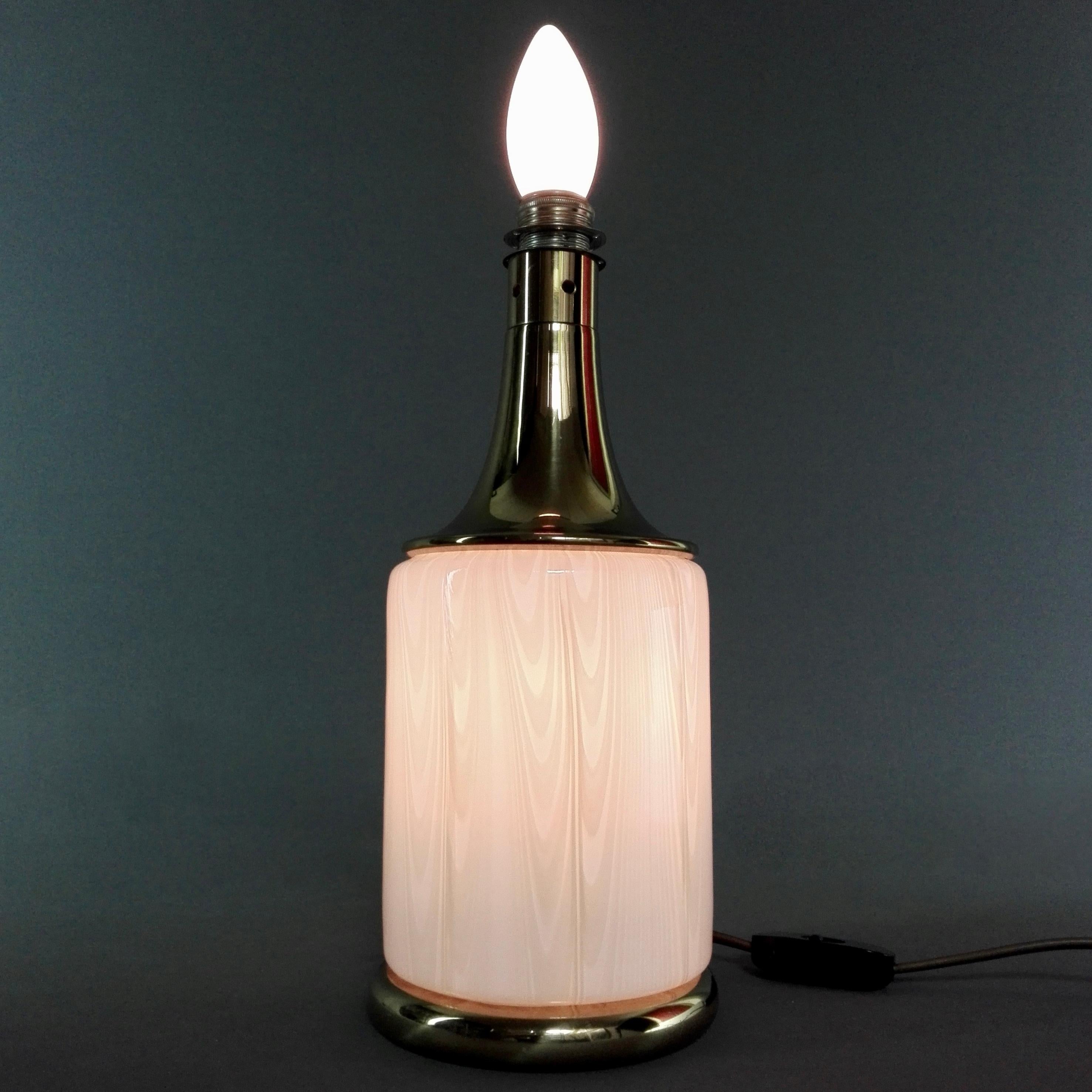 Hand-Crafted 1960s F.Fabbian Murano art glass and brass two-light table lamp glass base. For Sale