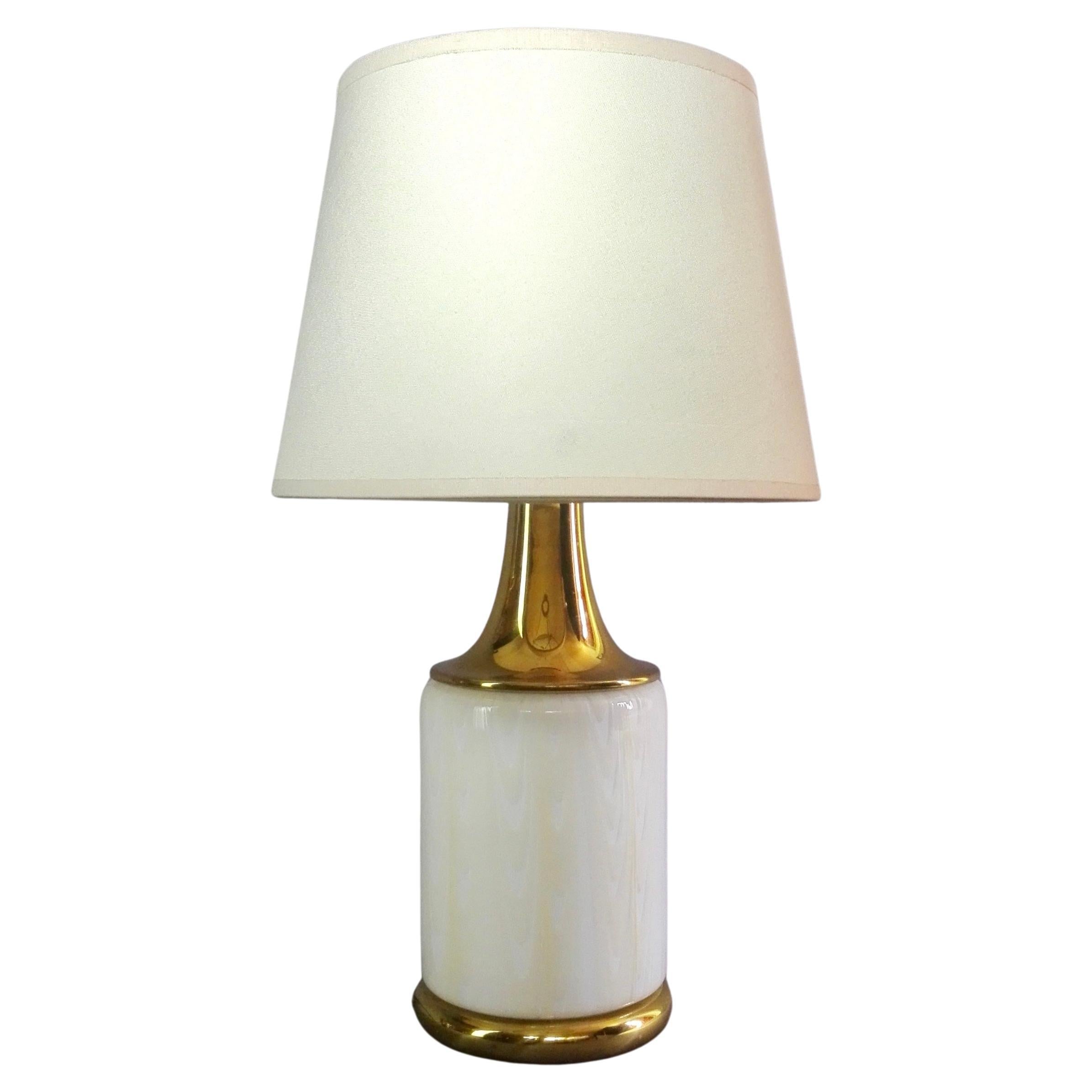 1960s F.Fabbian Murano art glass and brass two-light table lamp glass base. For Sale