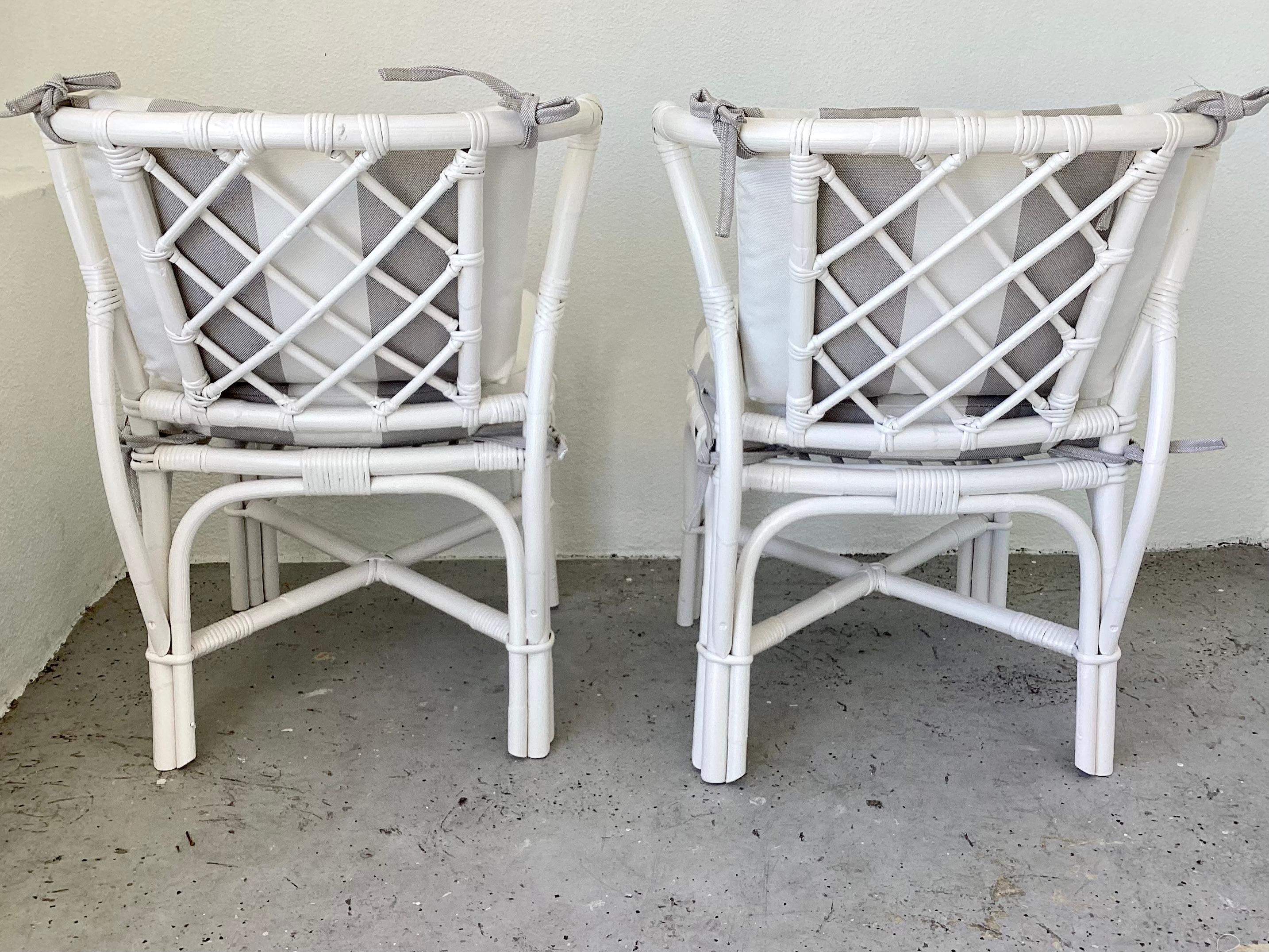 1960s Ficks Reed Curved Back Side Chairs with New Sunberella Upholstery, a Pair In Good Condition For Sale In Los Angeles, CA