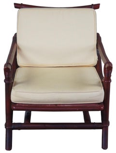 1960s Ficks Reed Far Horizons Bamboo Rattan Campaign Lounge Club Arm Chair