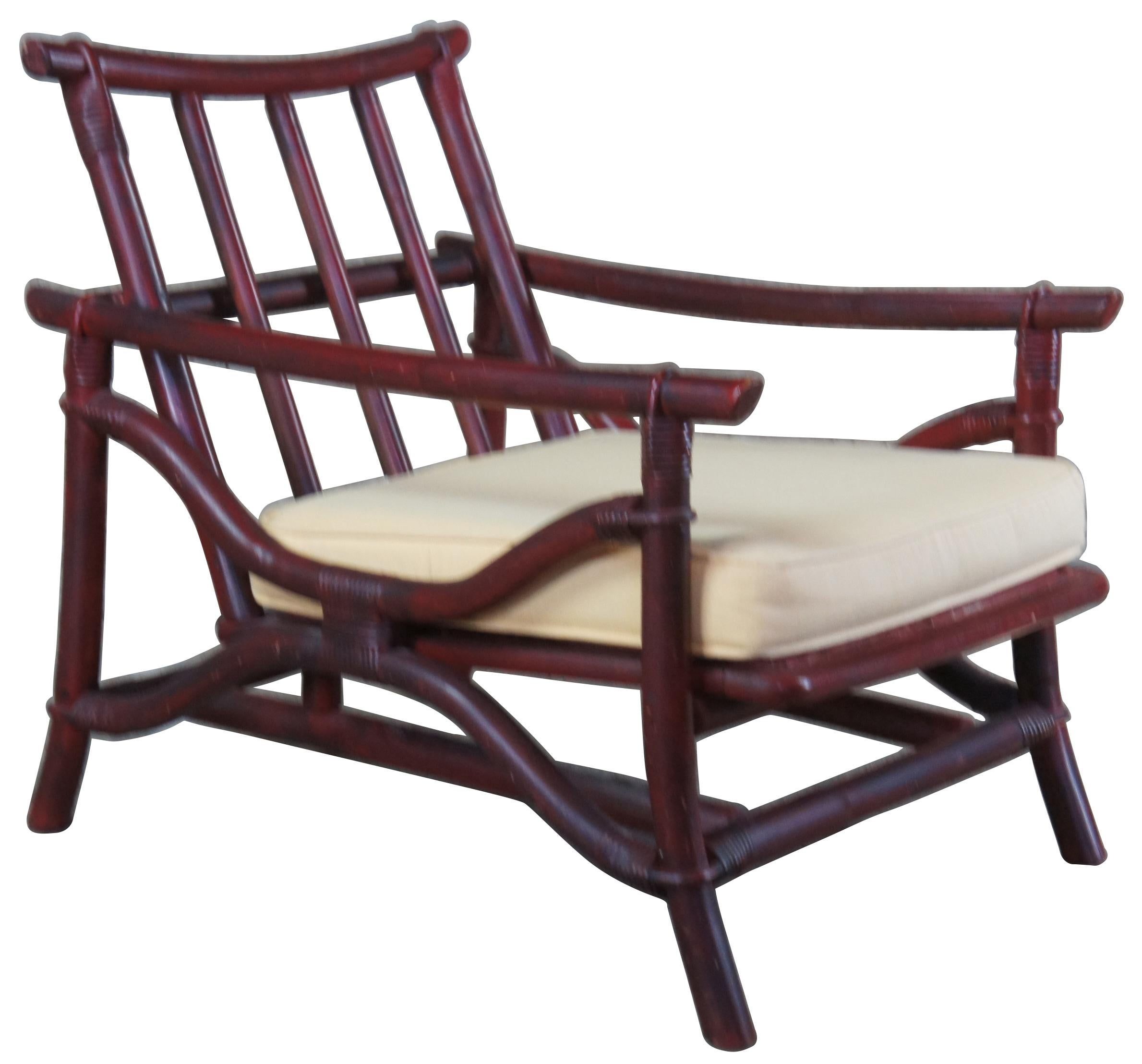 1960s Ficks Reed Far Horizons Bamboo Rattan Campaign Lounge Club Arm Chair In Good Condition In Dayton, OH