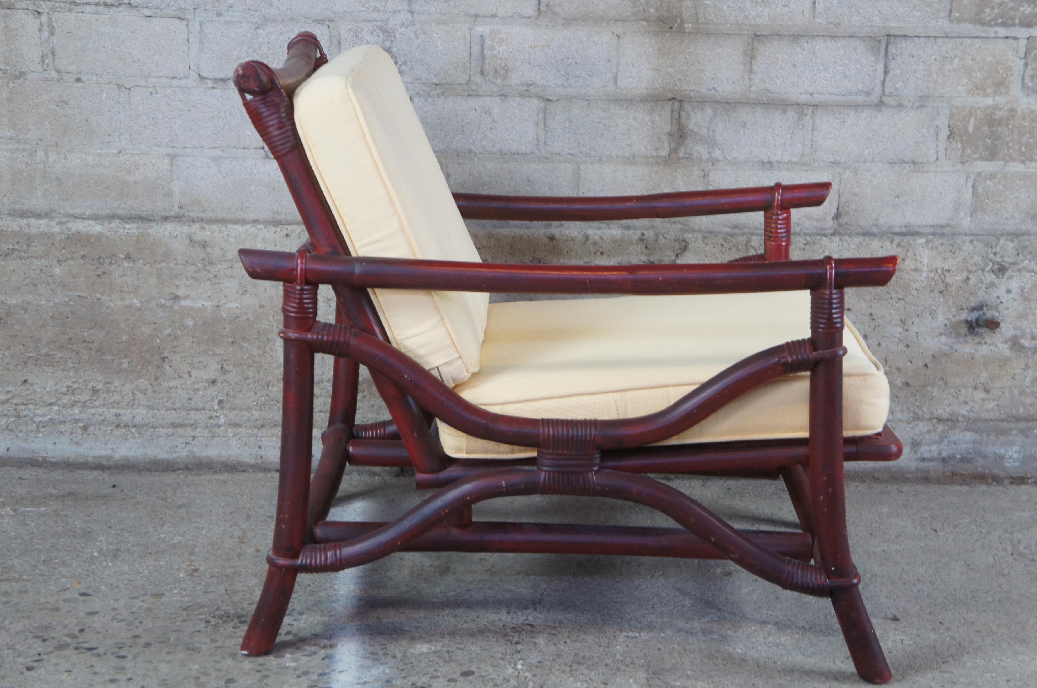 Mid-20th Century 1960s Ficks Reed Far Horizons Bamboo Rattan Campaign Lounge Club Arm Chair