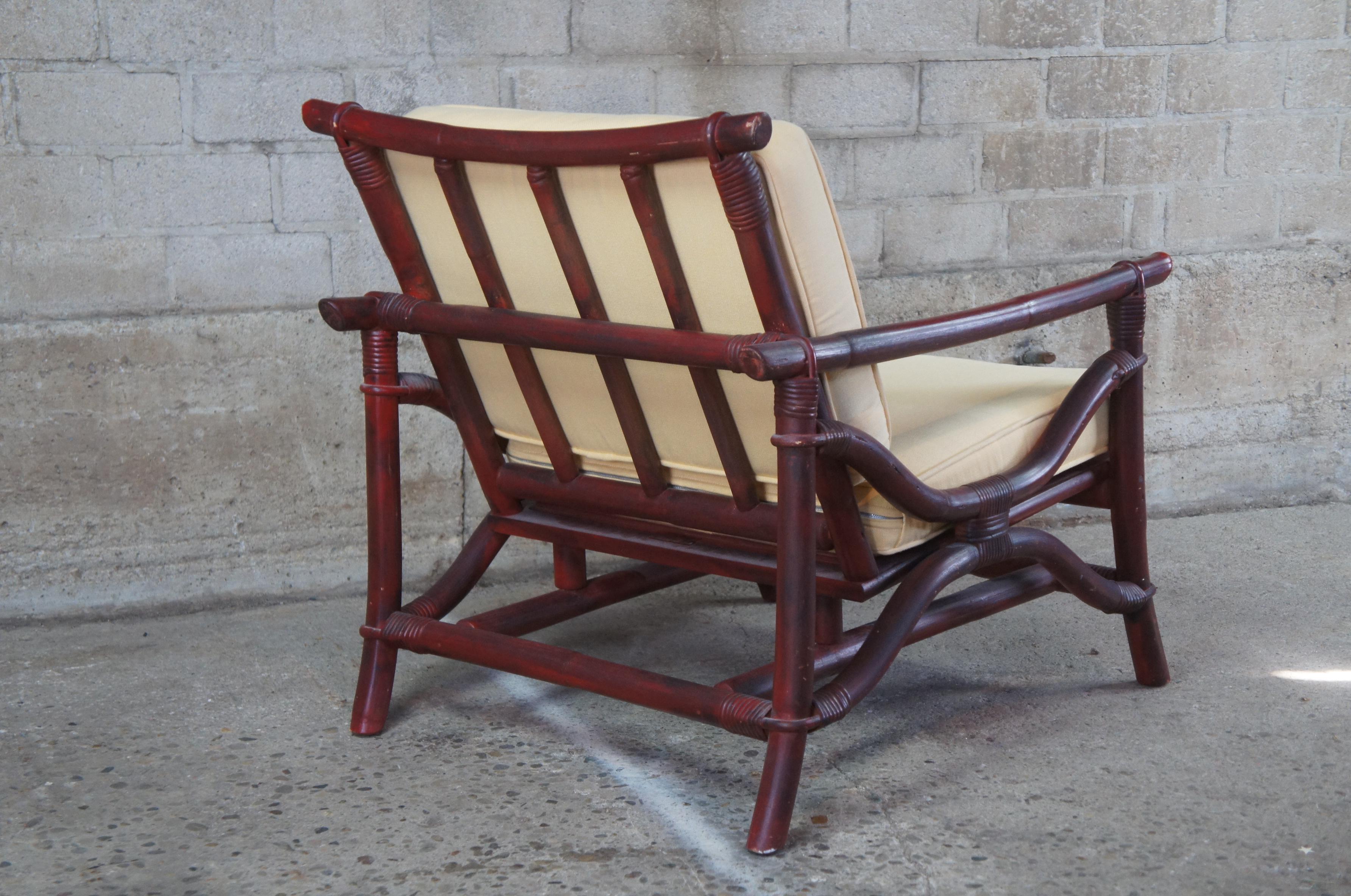 Upholstery 1960s Ficks Reed Far Horizons Bamboo Rattan Campaign Lounge Club Arm Chair