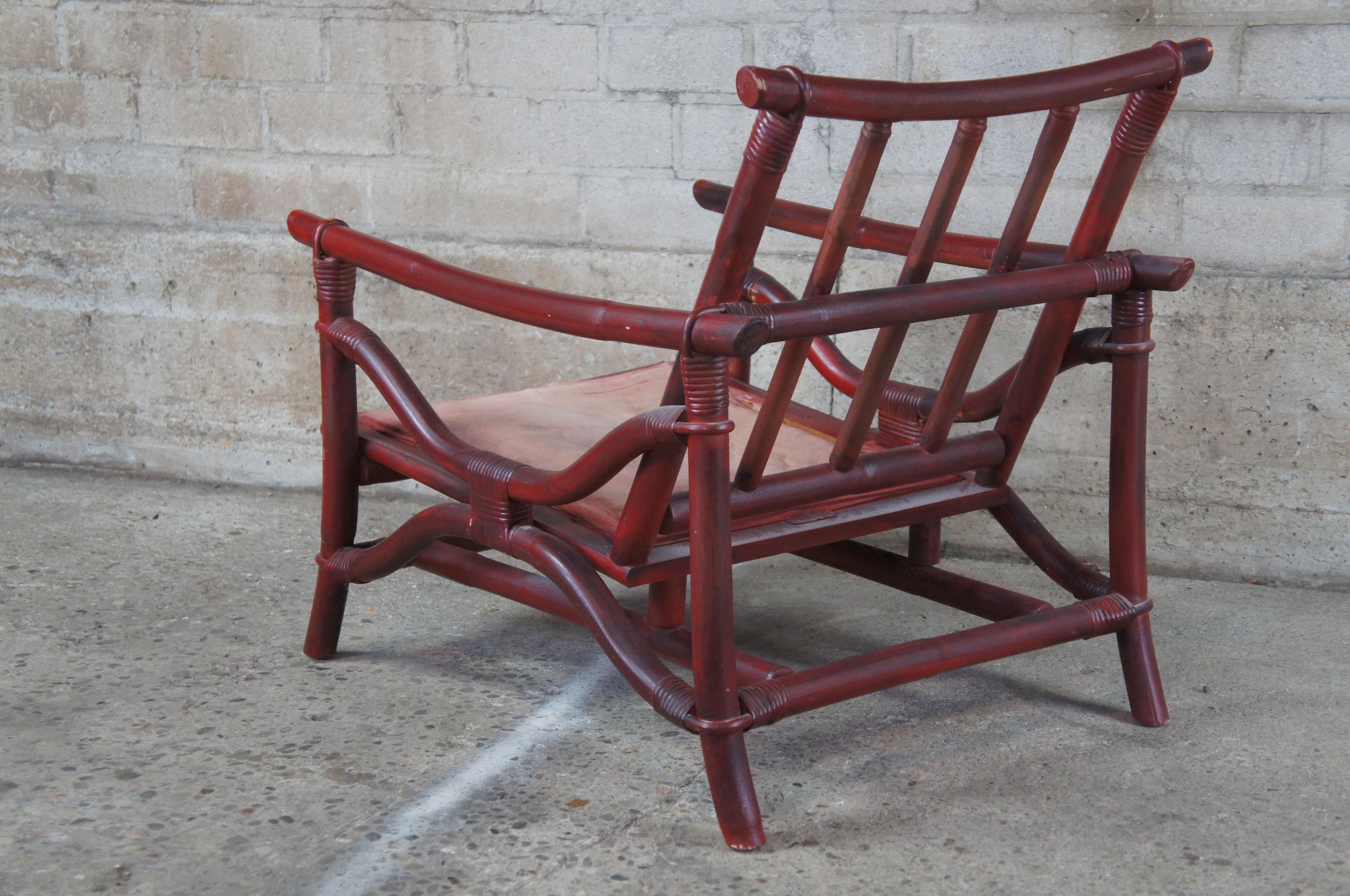 1960s Ficks Reed Far Horizons Bamboo Rattan Campaign Lounge Club Arm Chair 3