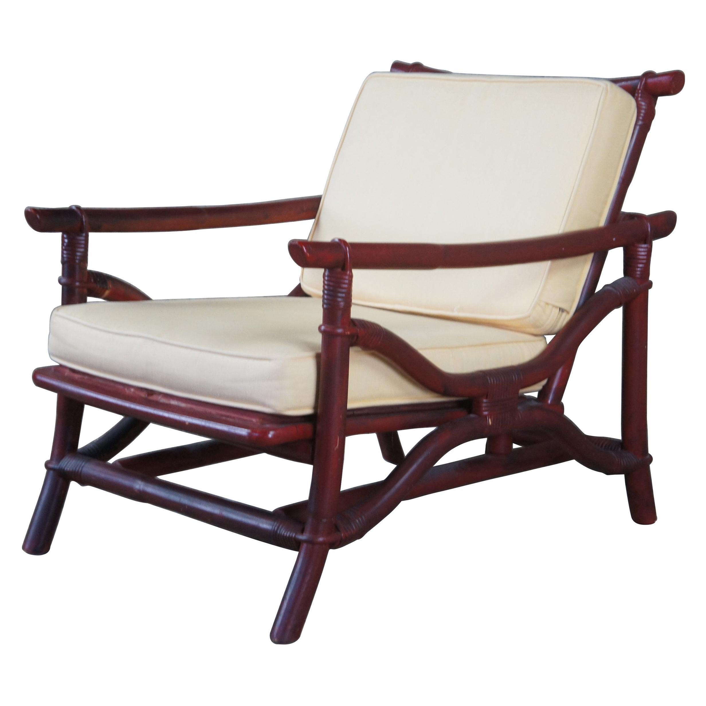 1960s Ficks Reed Far Horizons Bamboo Rattan Campaign Lounge Club Arm Chair