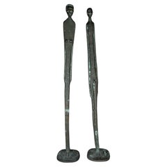 1960s Figural Tall Slender Bronze Art Sculptures in the Style of Giacometti