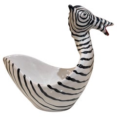 1960s Figural Zebra Bowl Animal Art Pottery by Aldo Londi Bitossi Italy