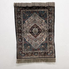 1960s Fine Silk Hand Knotted Rug Persian Tapestry Textile Art