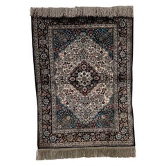 1960s Fine Silk Hand Knotted Rug Persian Tapestry Textile Art
